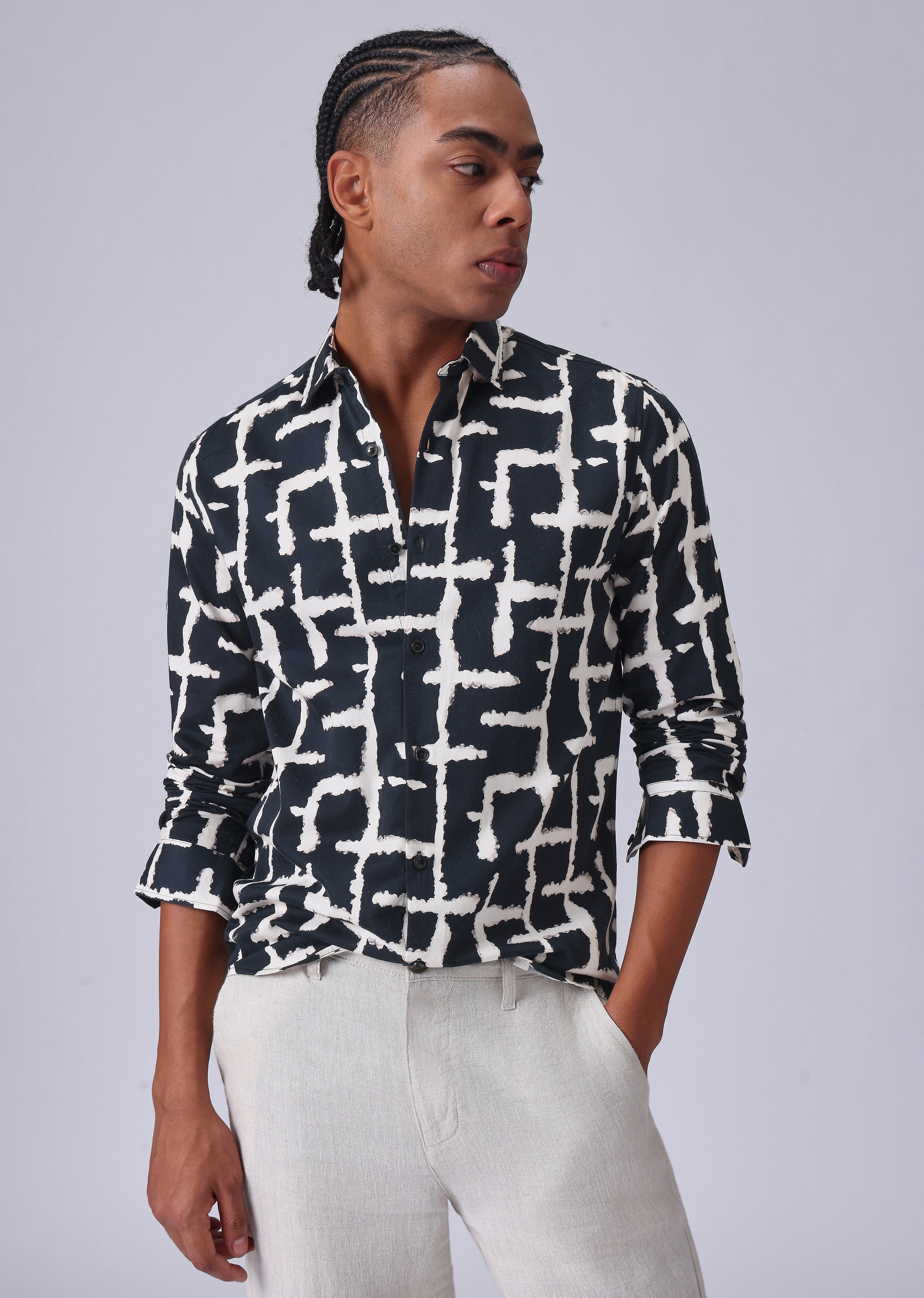 Black Abstract Check Print Shirt