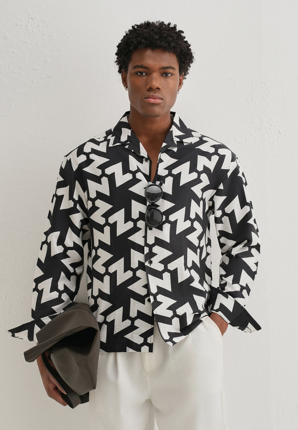 Black Abstract Chevron Pattern Printed Shirt