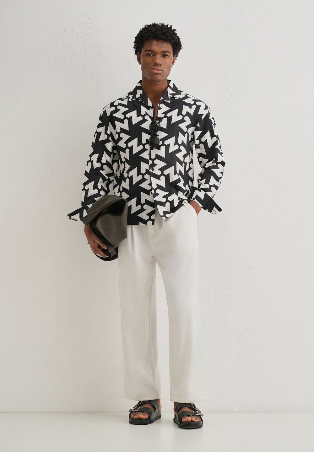 Black Abstract Chevron Pattern Printed Shirt