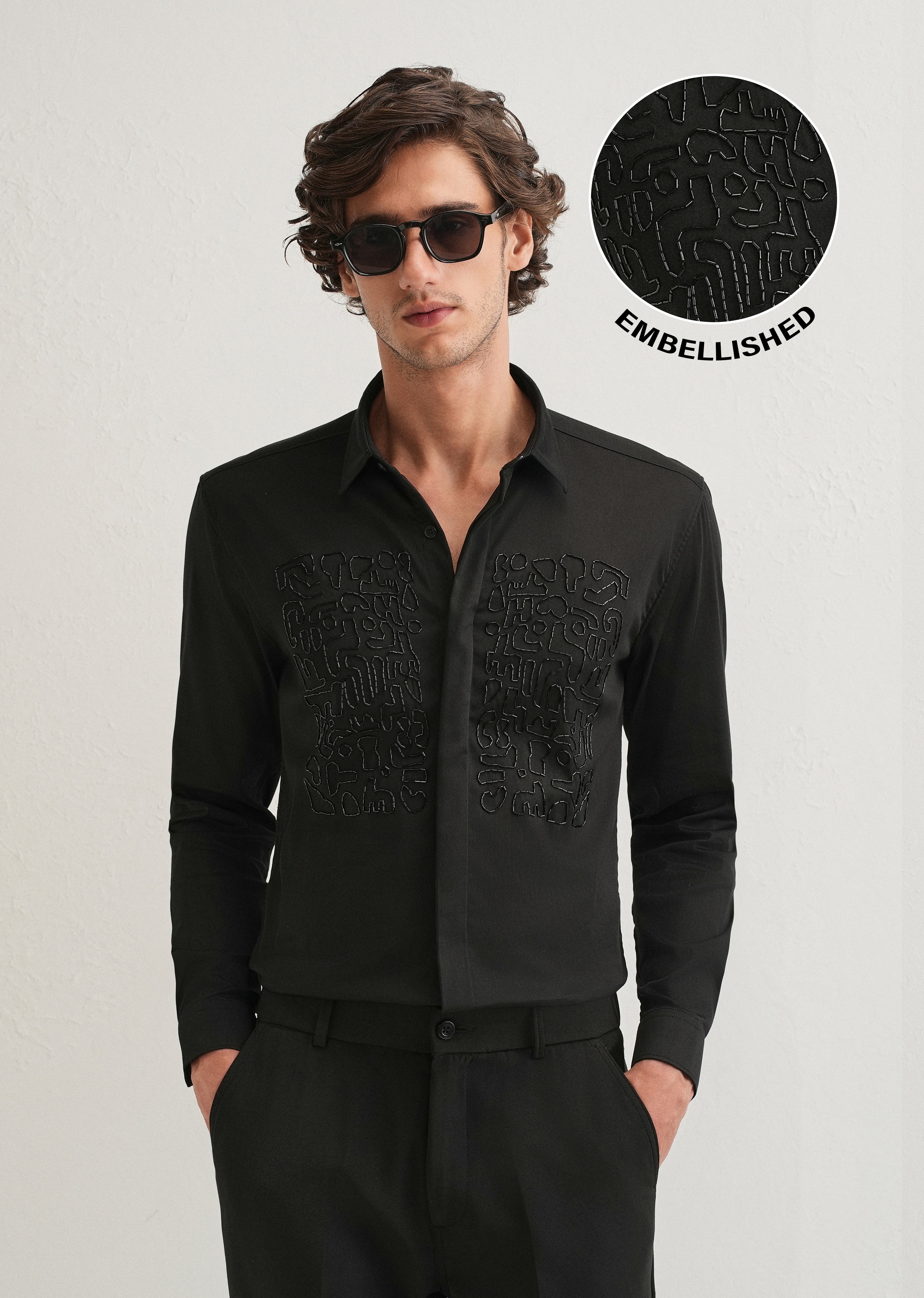 Black Abstract Embellished Designer Shirt