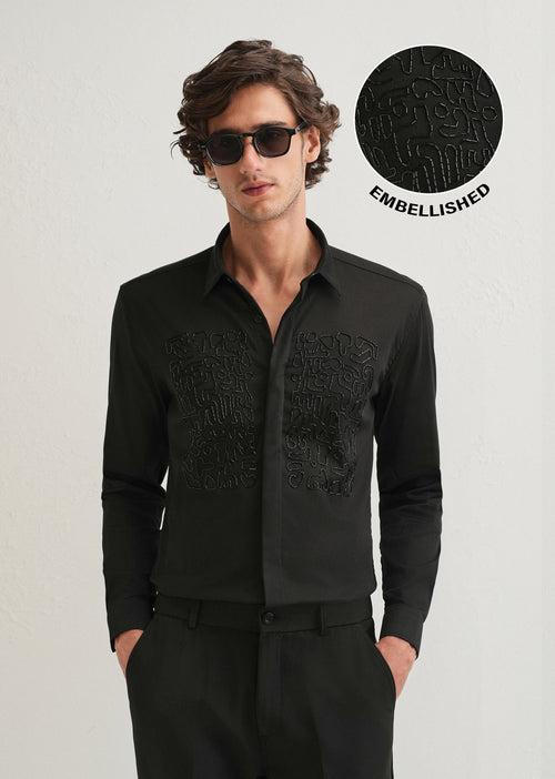 Black Abstract Embellished Designer Shirt