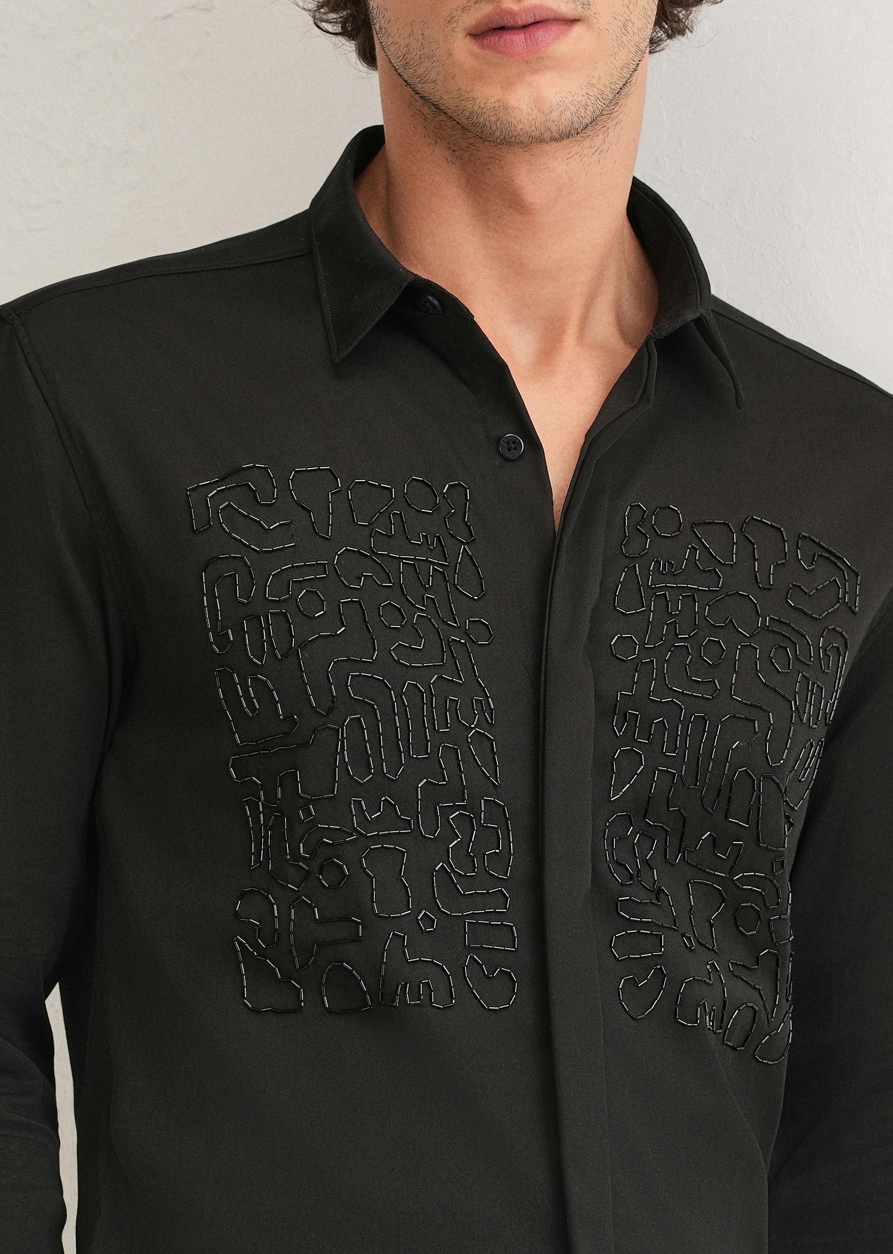 Black Abstract Embellished Designer Shirt