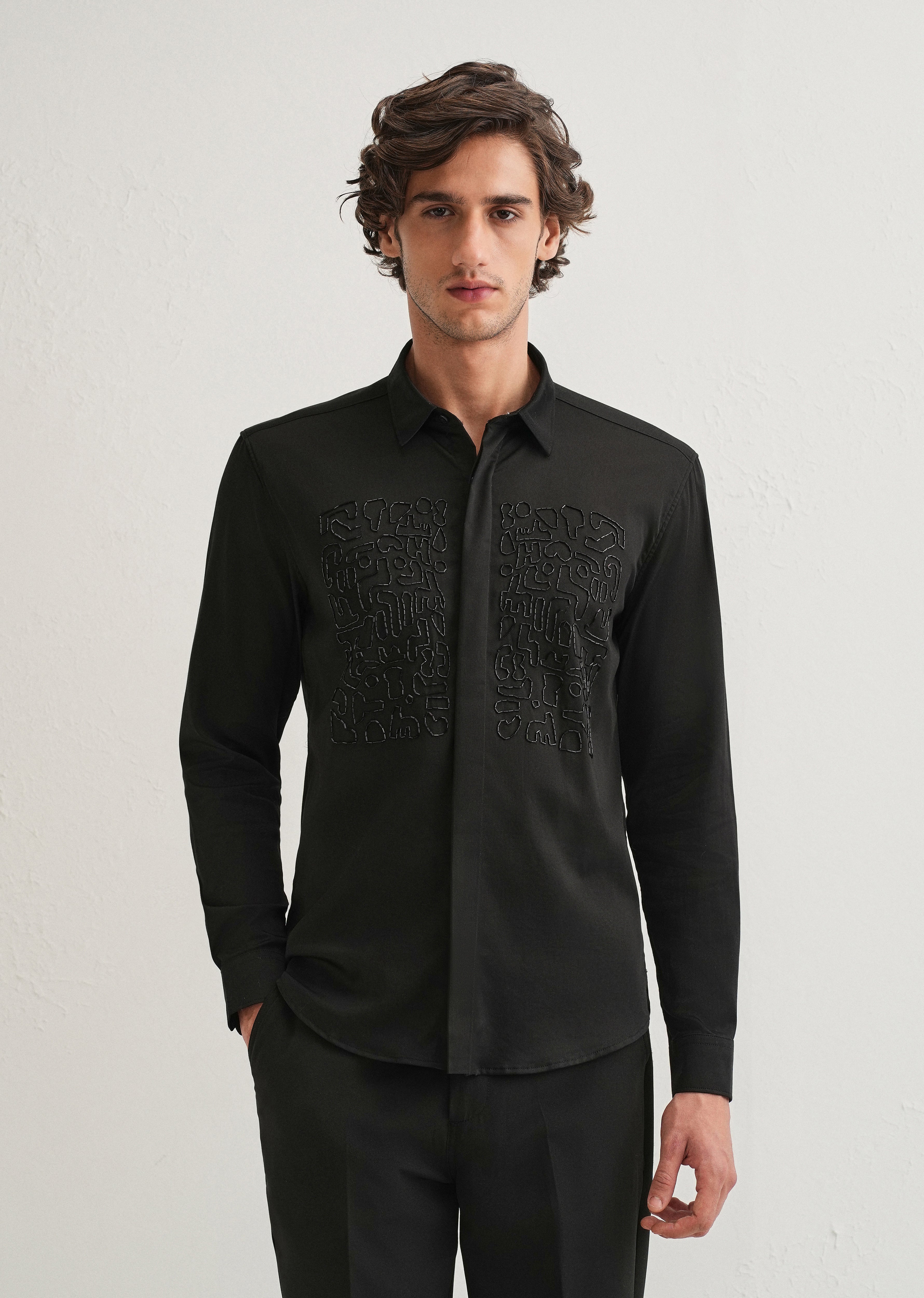 Black Abstract Embellished Designer Shirt