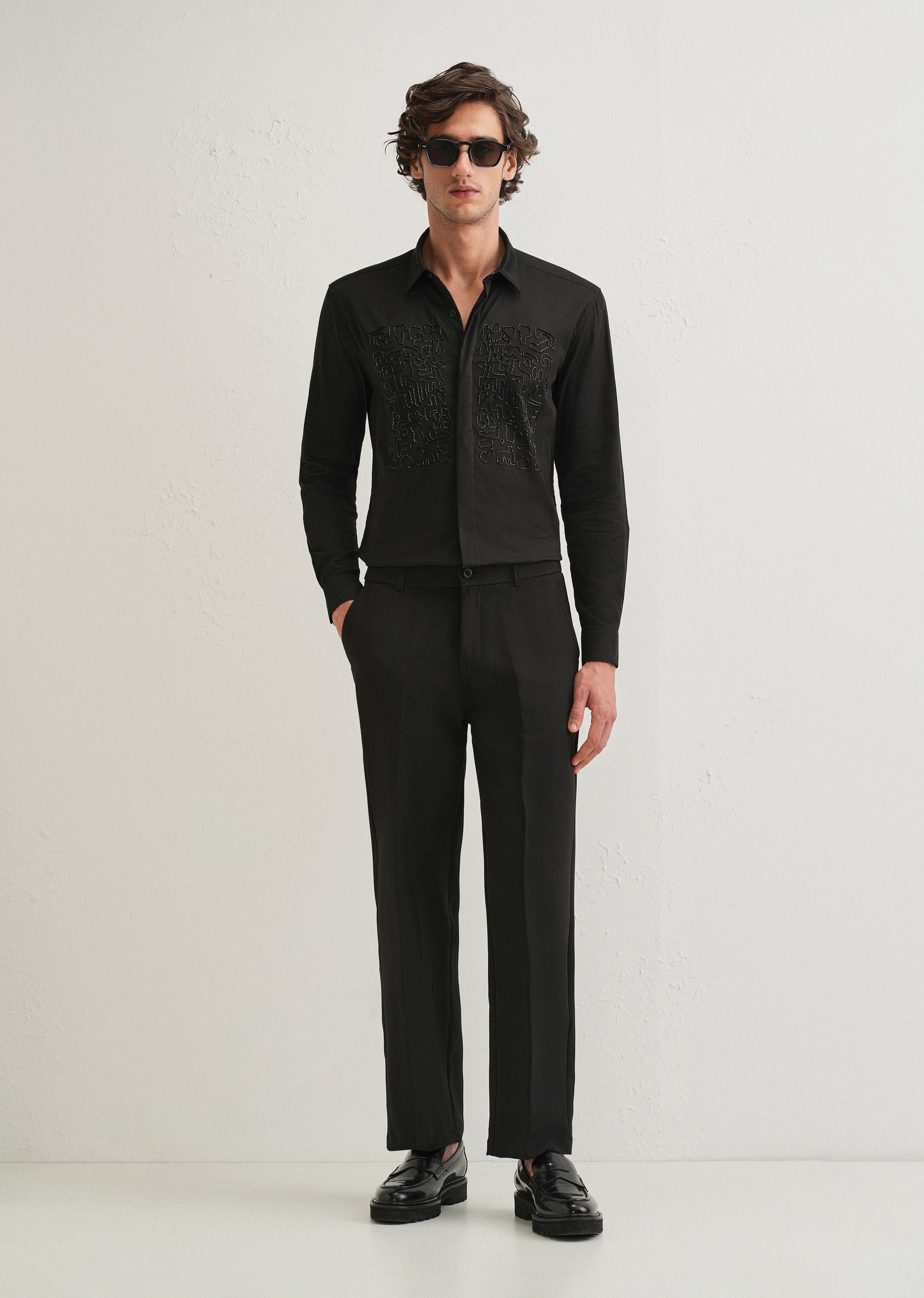 Black Abstract Embellished Designer Shirt