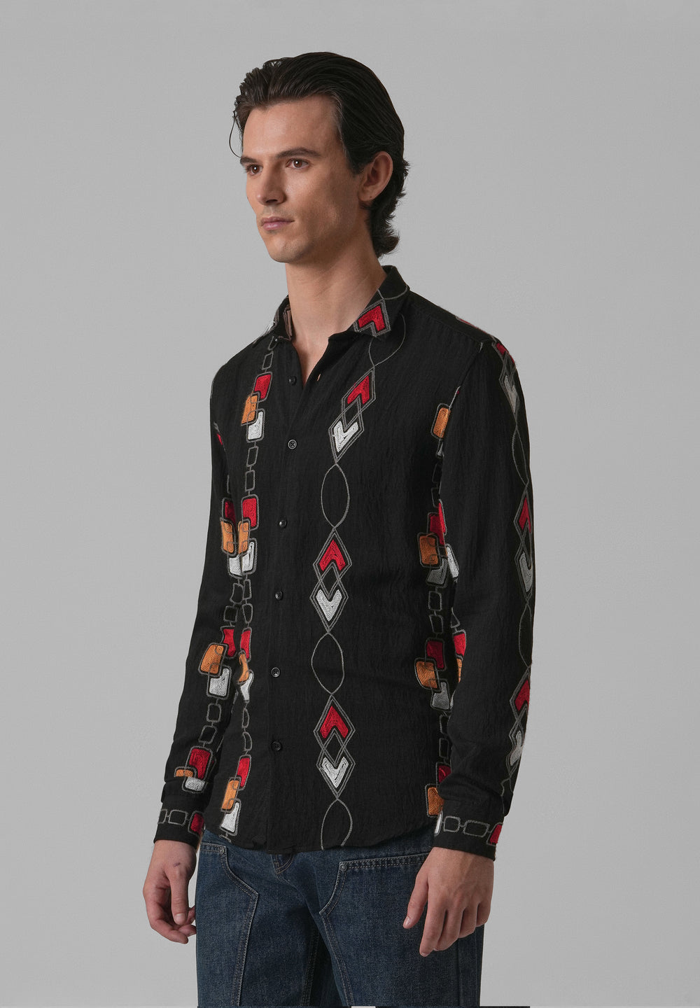 Black Abstract Embroidered Shirt