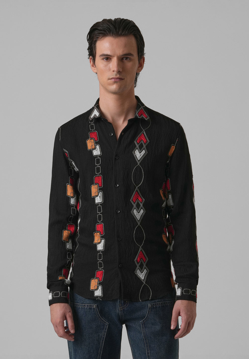 Black Abstract Embroidered Shirt