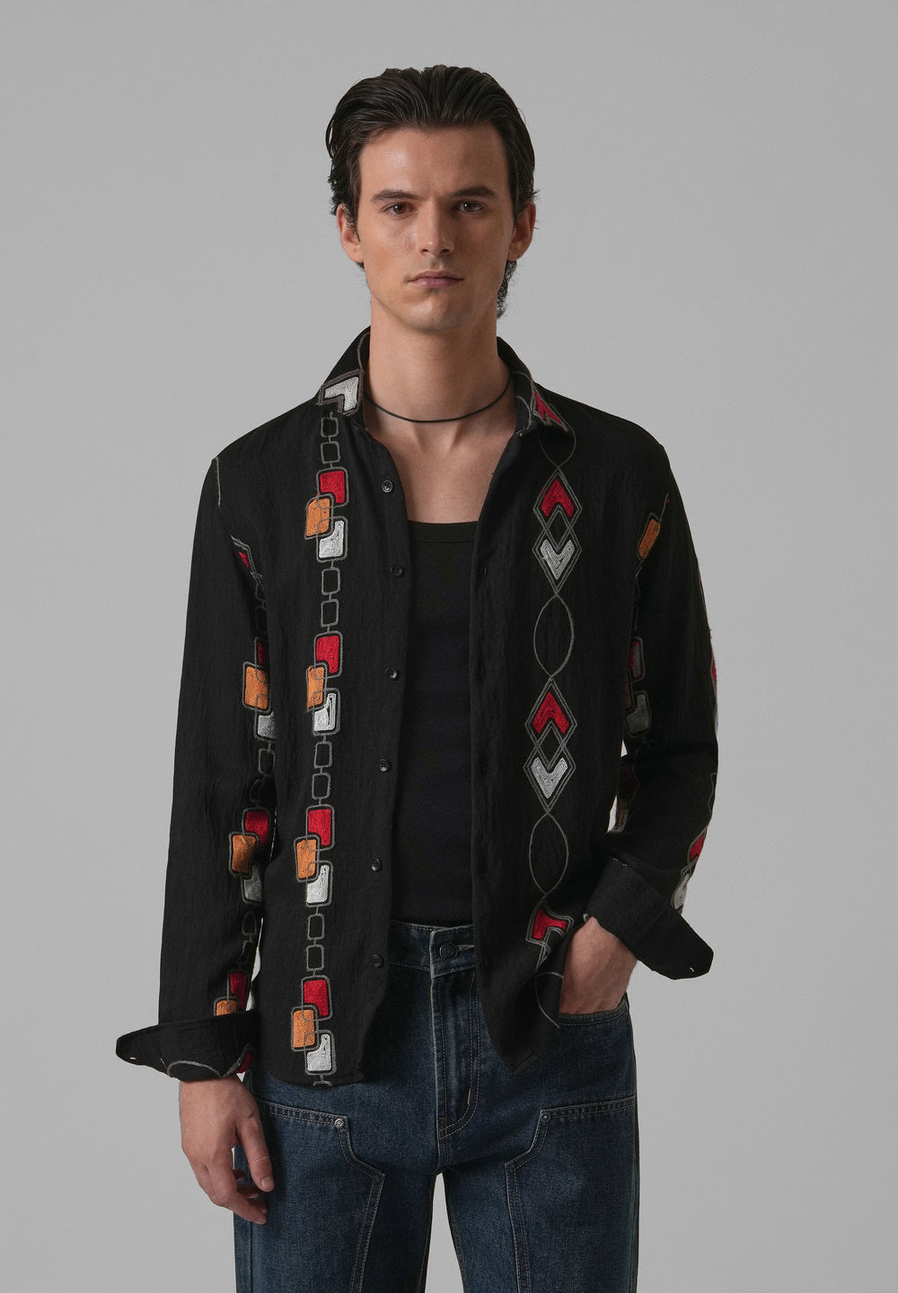 Black Abstract Embroidered Shirt