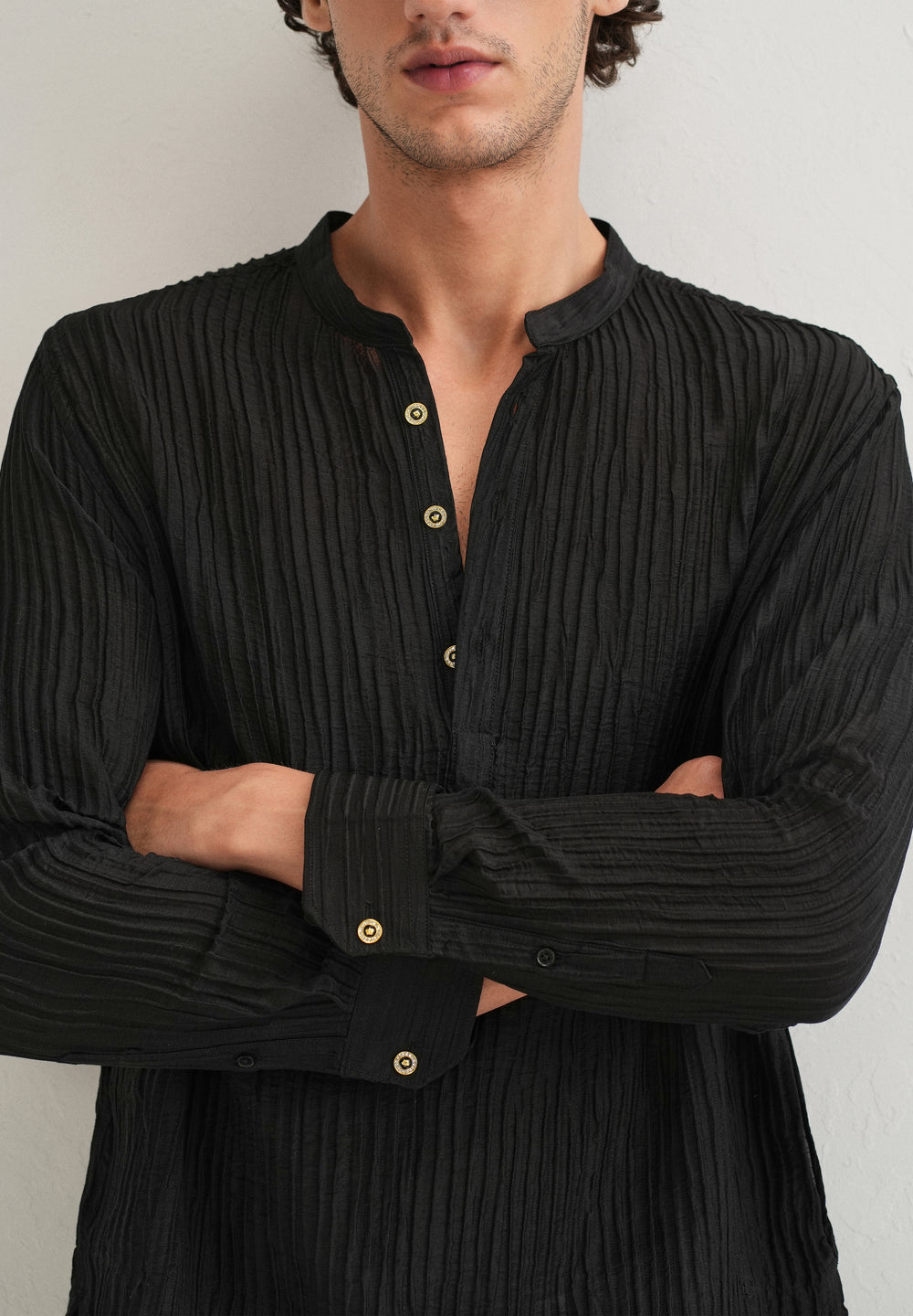 Black Crinkled Stripe Kurta