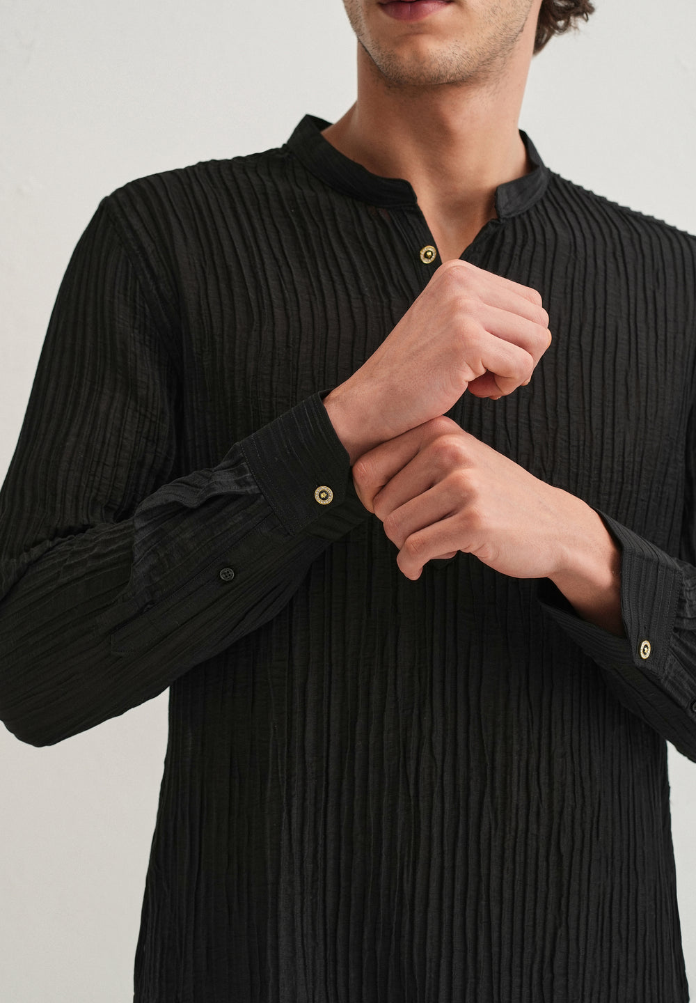 Black Crinkled Stripe Kurta