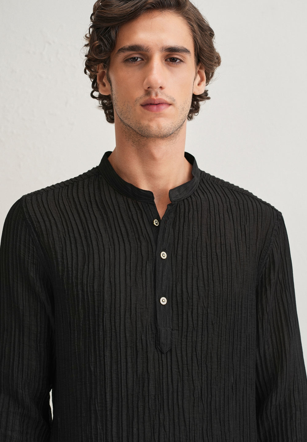 Black Crinkled Stripe Kurta