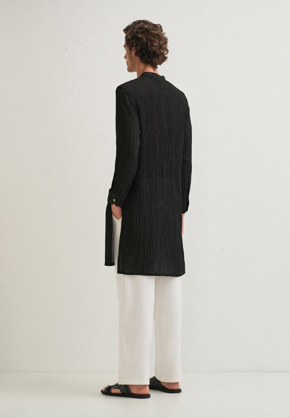 Black Crinkled Stripe Kurta