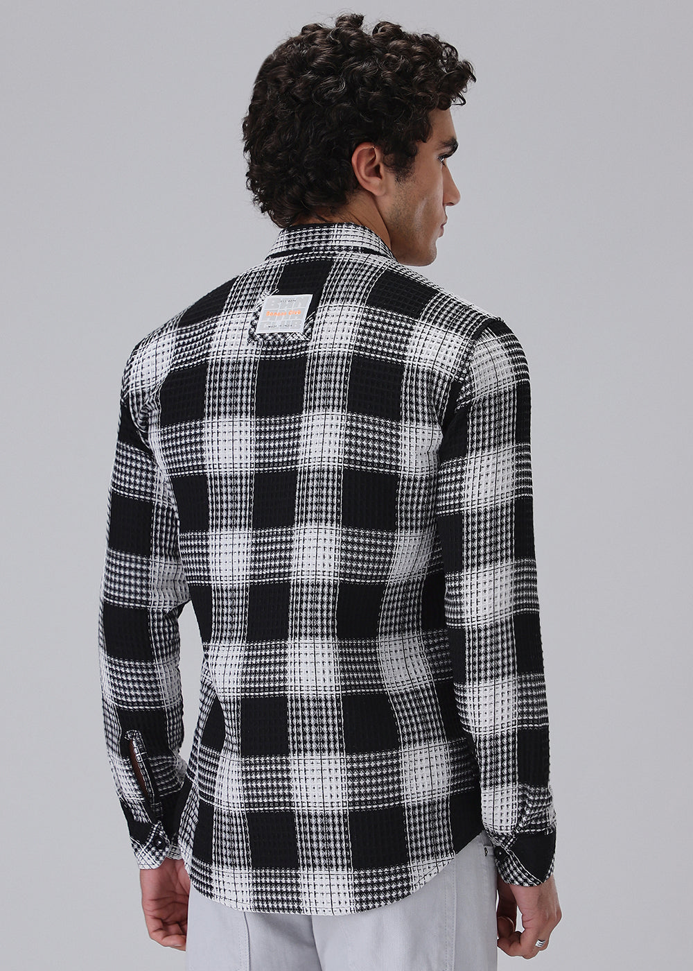 Black And White Waffle Plaid Check Shirt