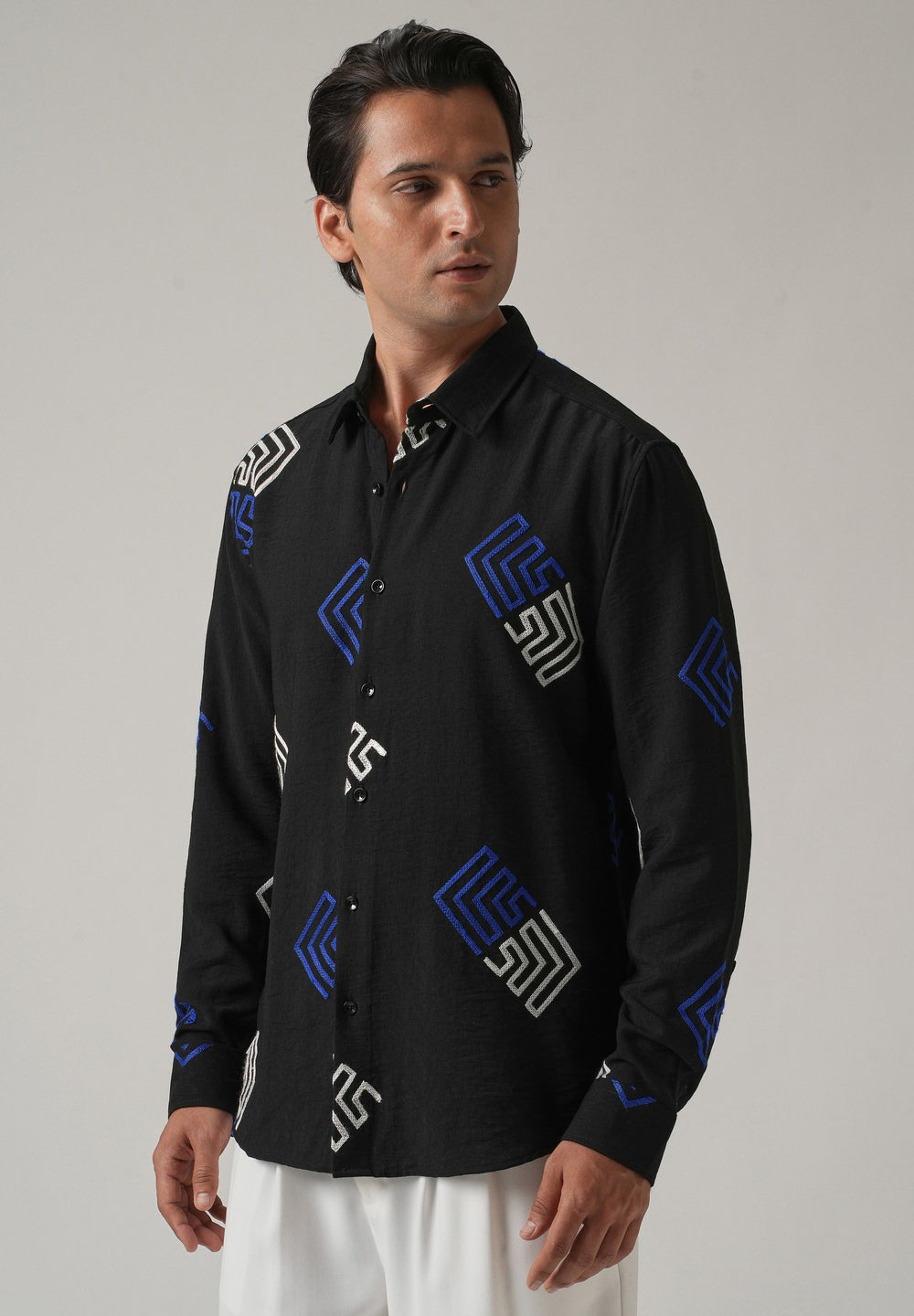 Black Angular Embroidery Shirt