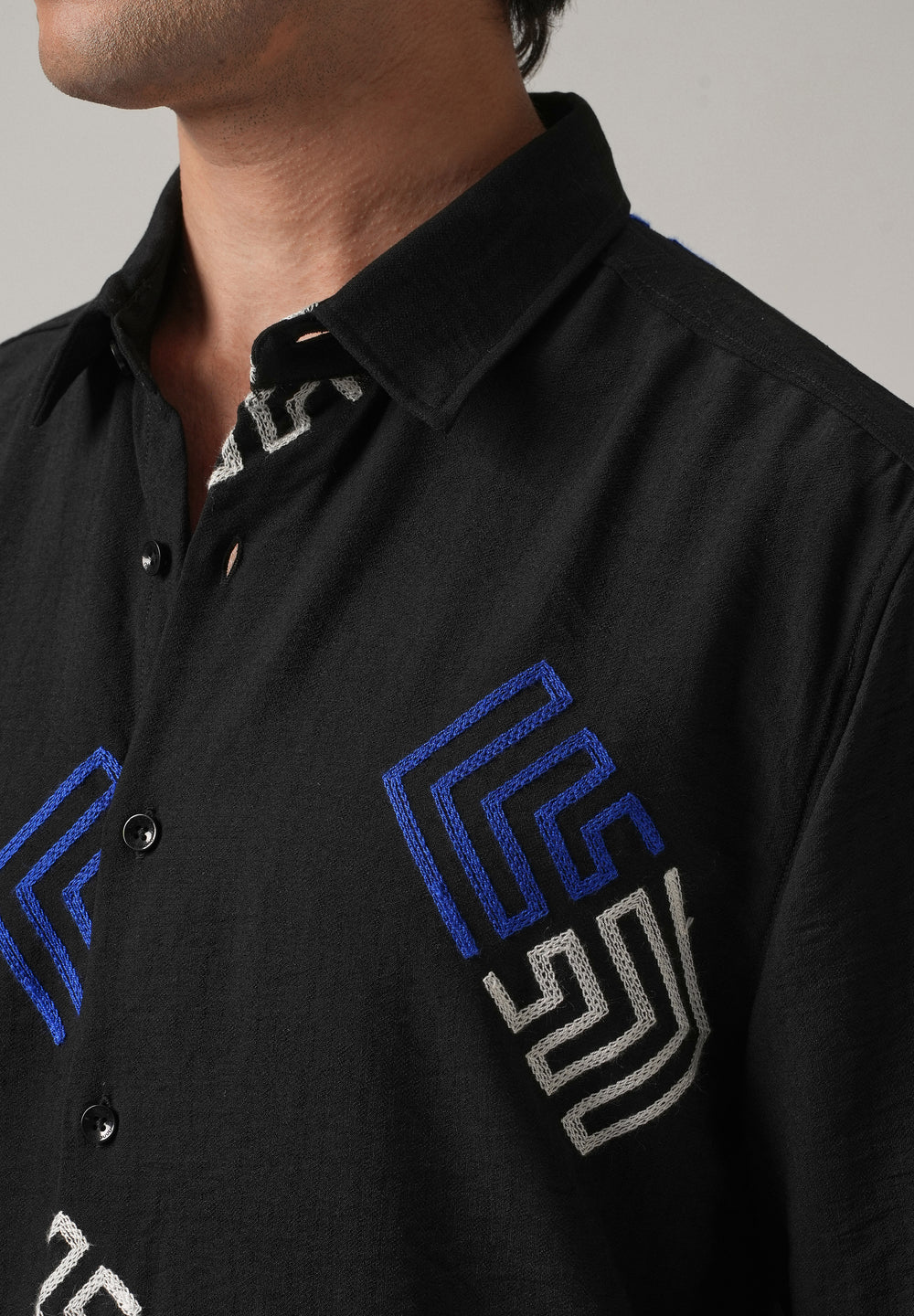 Black Angular Embroidery Shirt