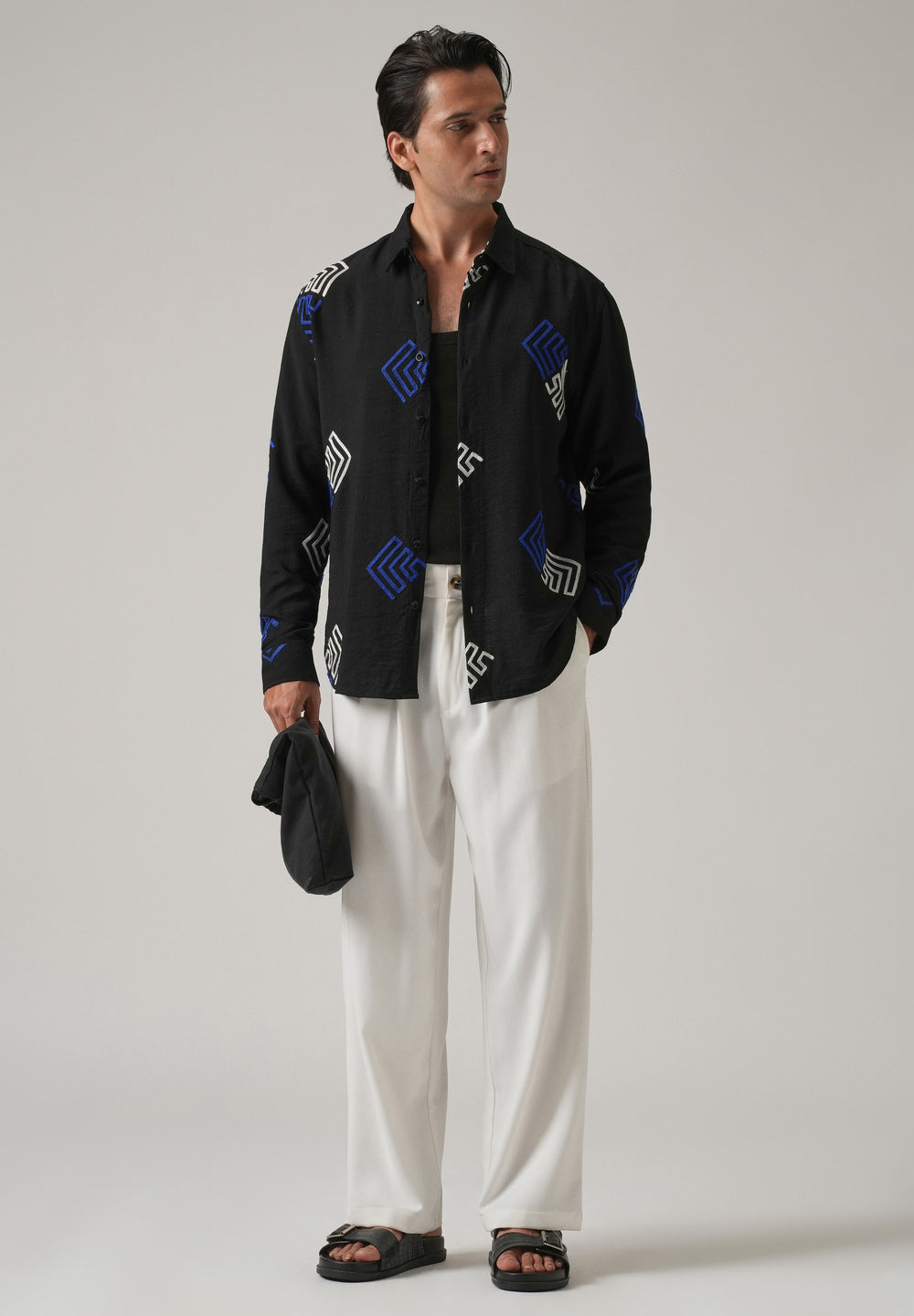 Black Angular Embroidery Shirt
