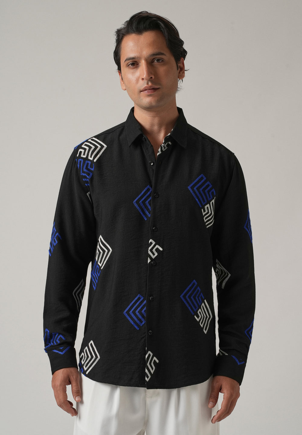 Black Angular Embroidery Shirt