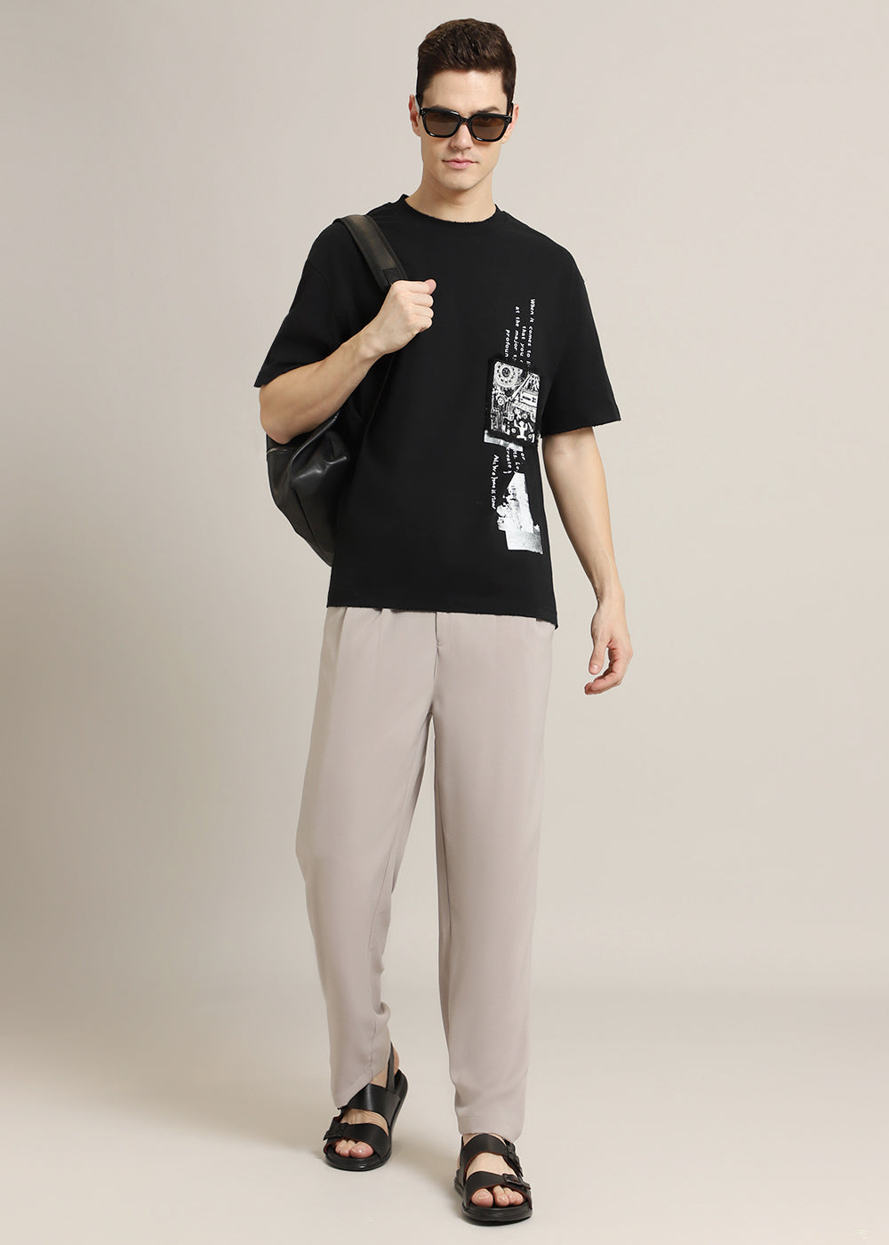 Black Applique Printed Oversized T-shirt