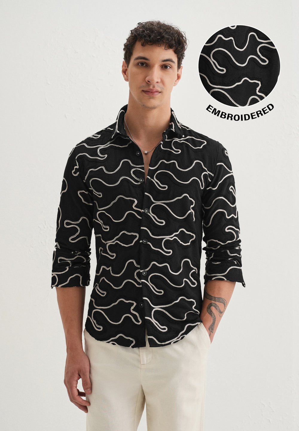 Black Artistic Abstract Embroidery Shirt