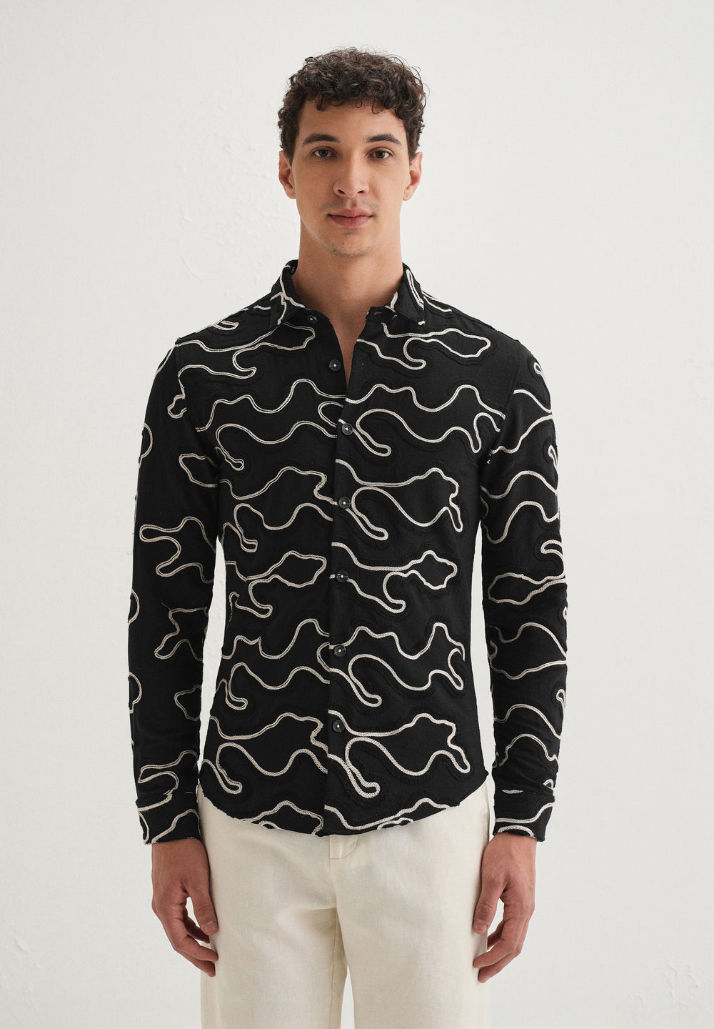 Black Artistic Abstract Embroidery Shirt