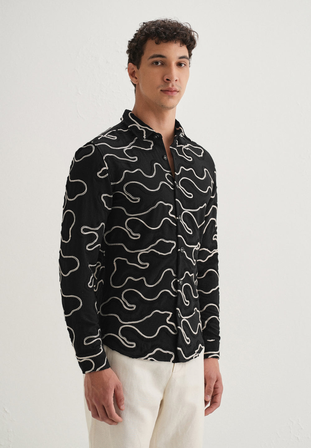 Black Artistic Abstract Embroidery Shirt