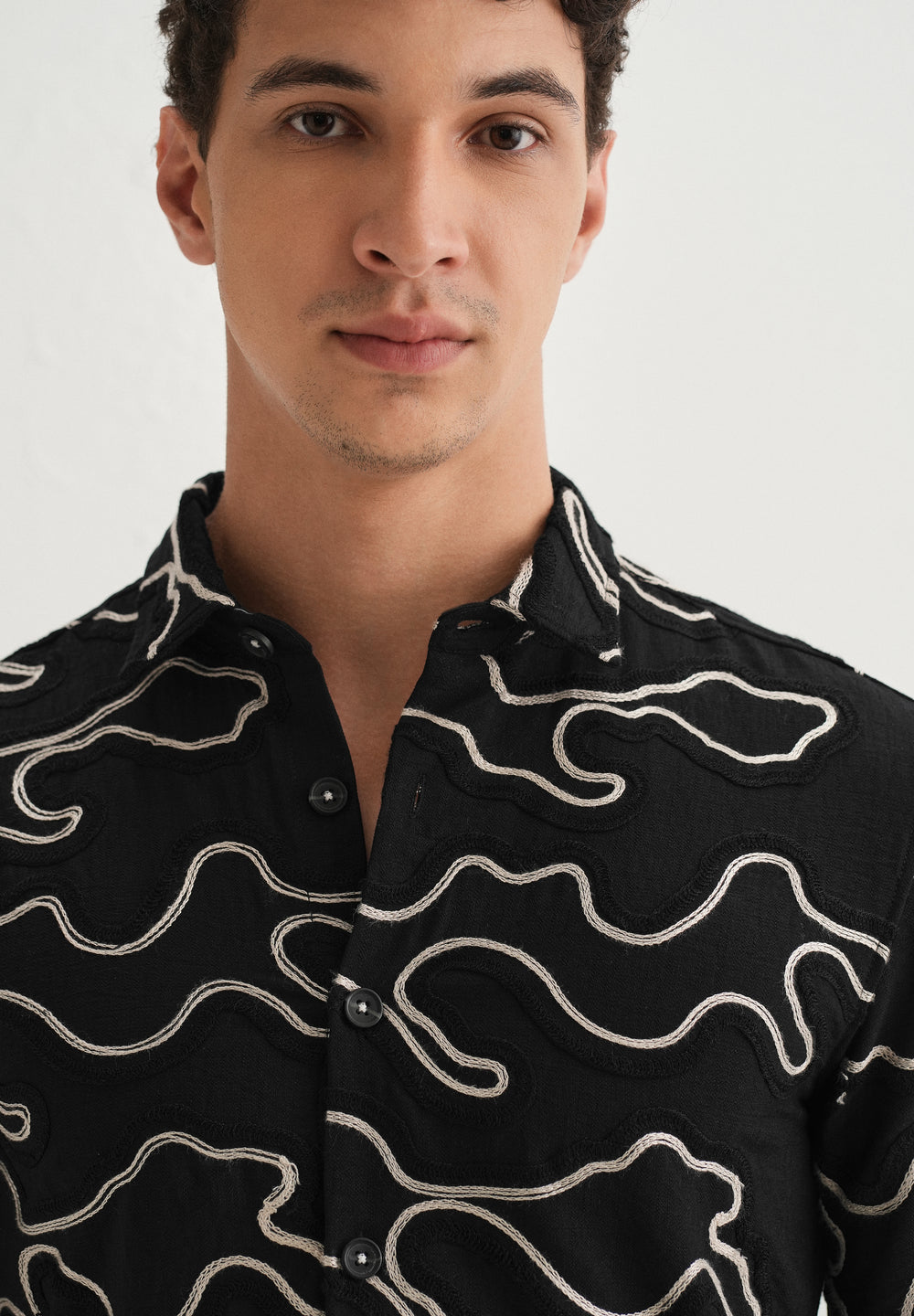Black Artistic Abstract Embroidery Shirt
