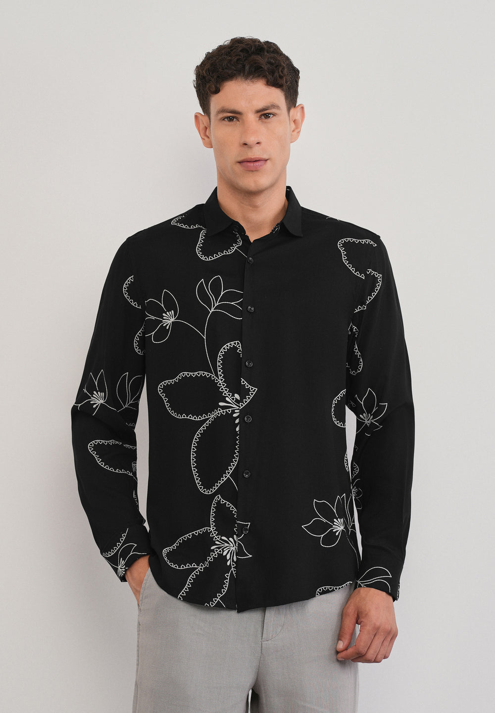 Black Artistic Floral Printed Shirt