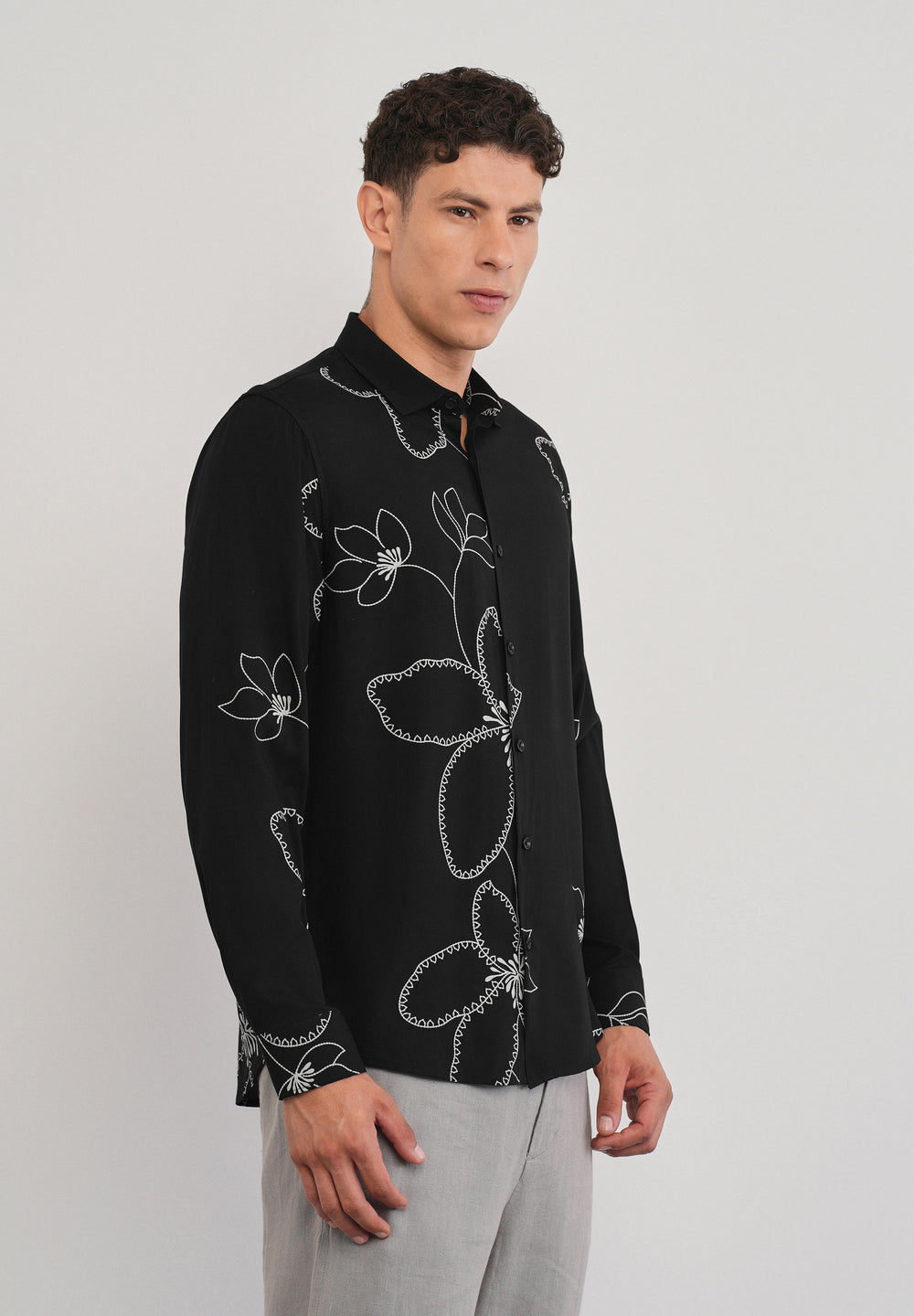 Black Artistic Floral Printed Shirt