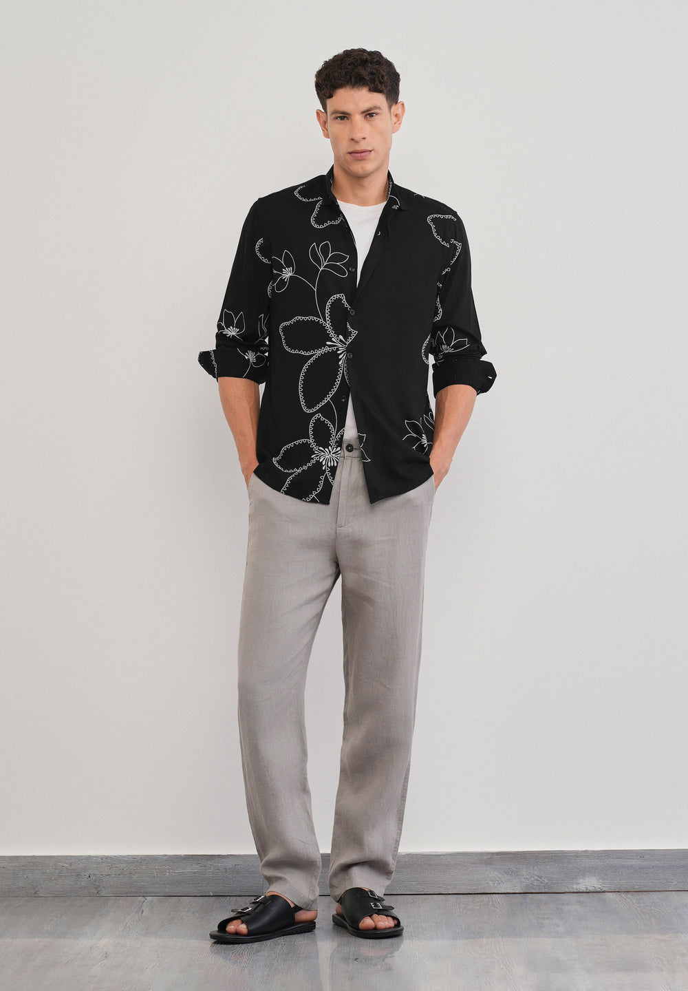 Black Artistic Floral Printed Shirt
