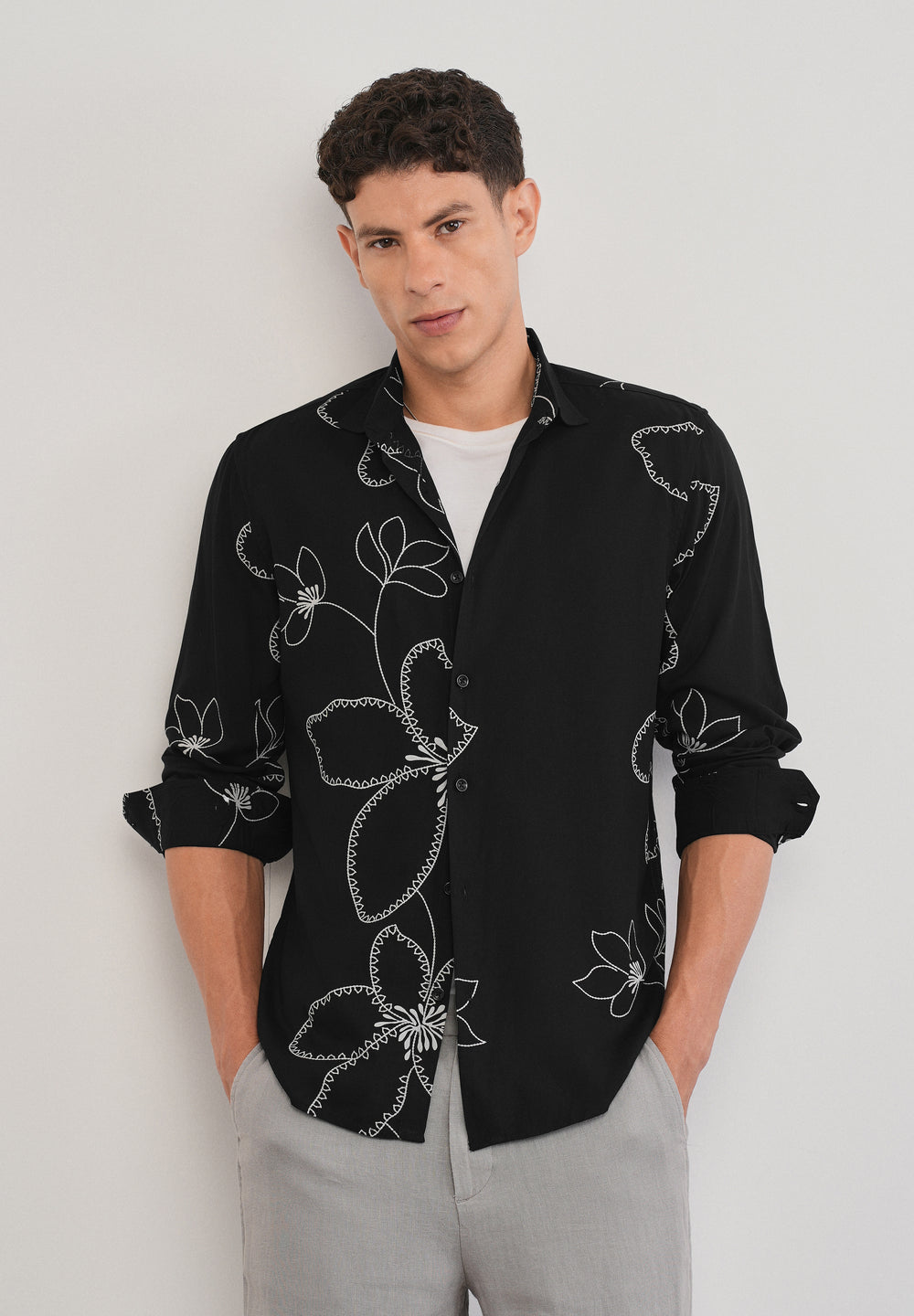 Black Artistic Floral Printed Shirt
