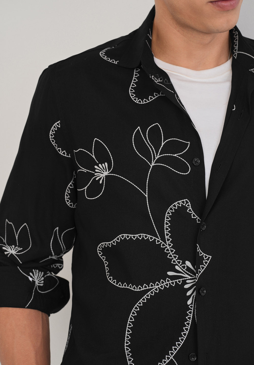 Black Artistic Floral Printed Shirt