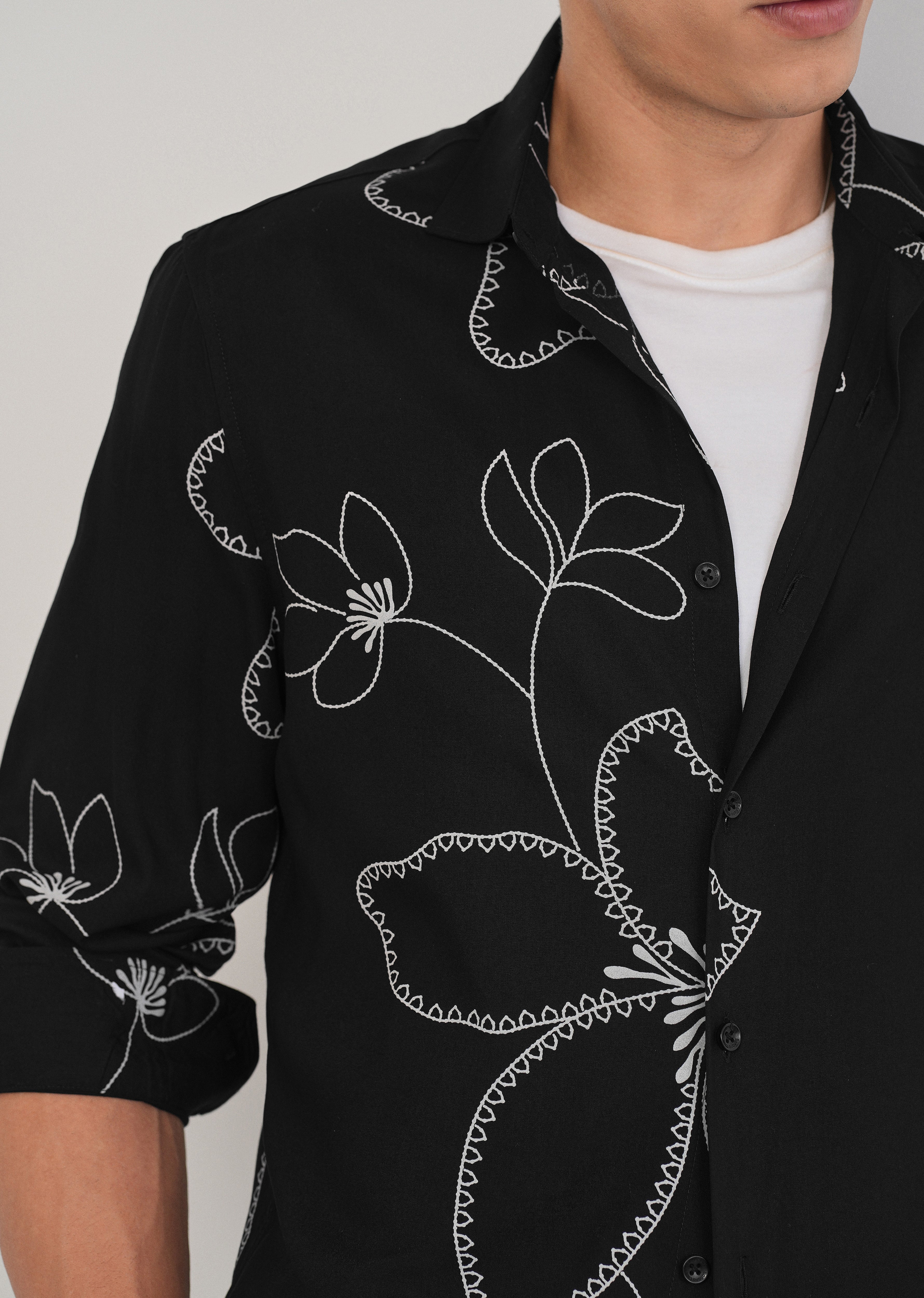 Black Artistic Floral Printed Shirt