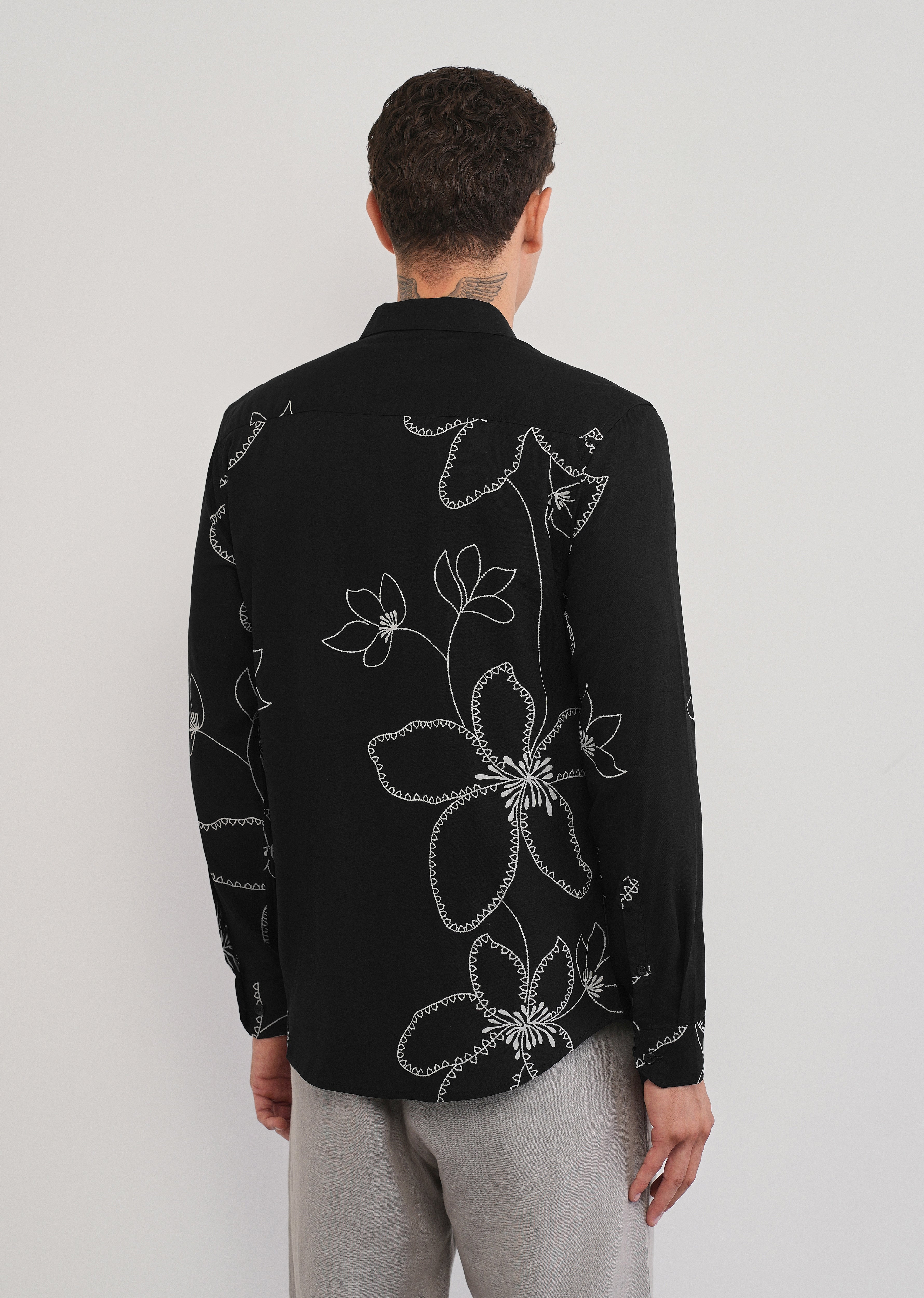 Black Artistic Floral Printed Shirt