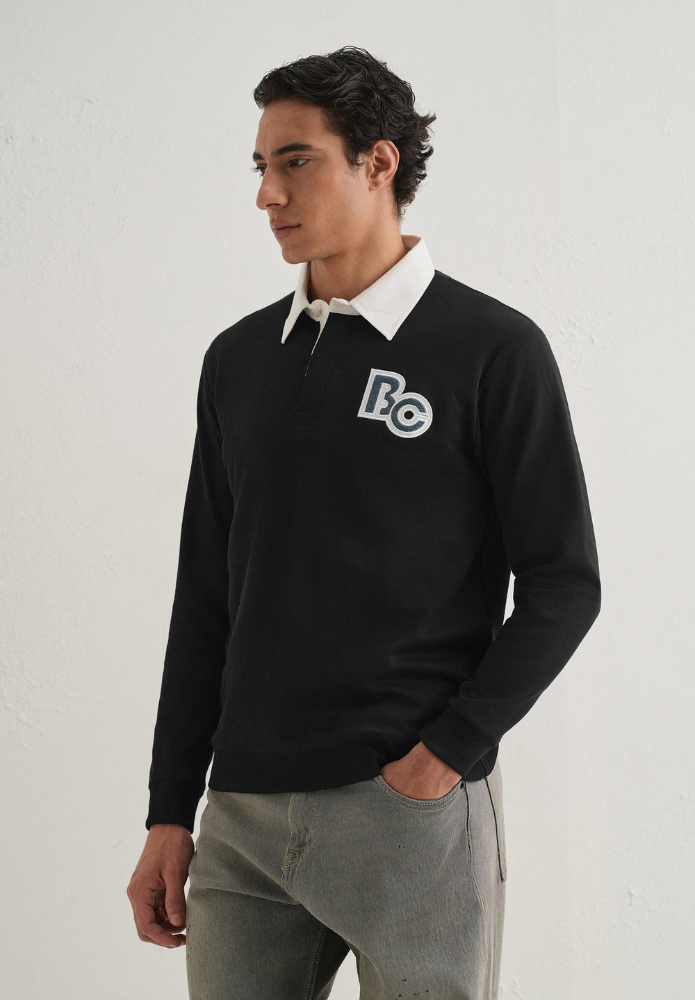 Black Back Print Polo Sweatshirt