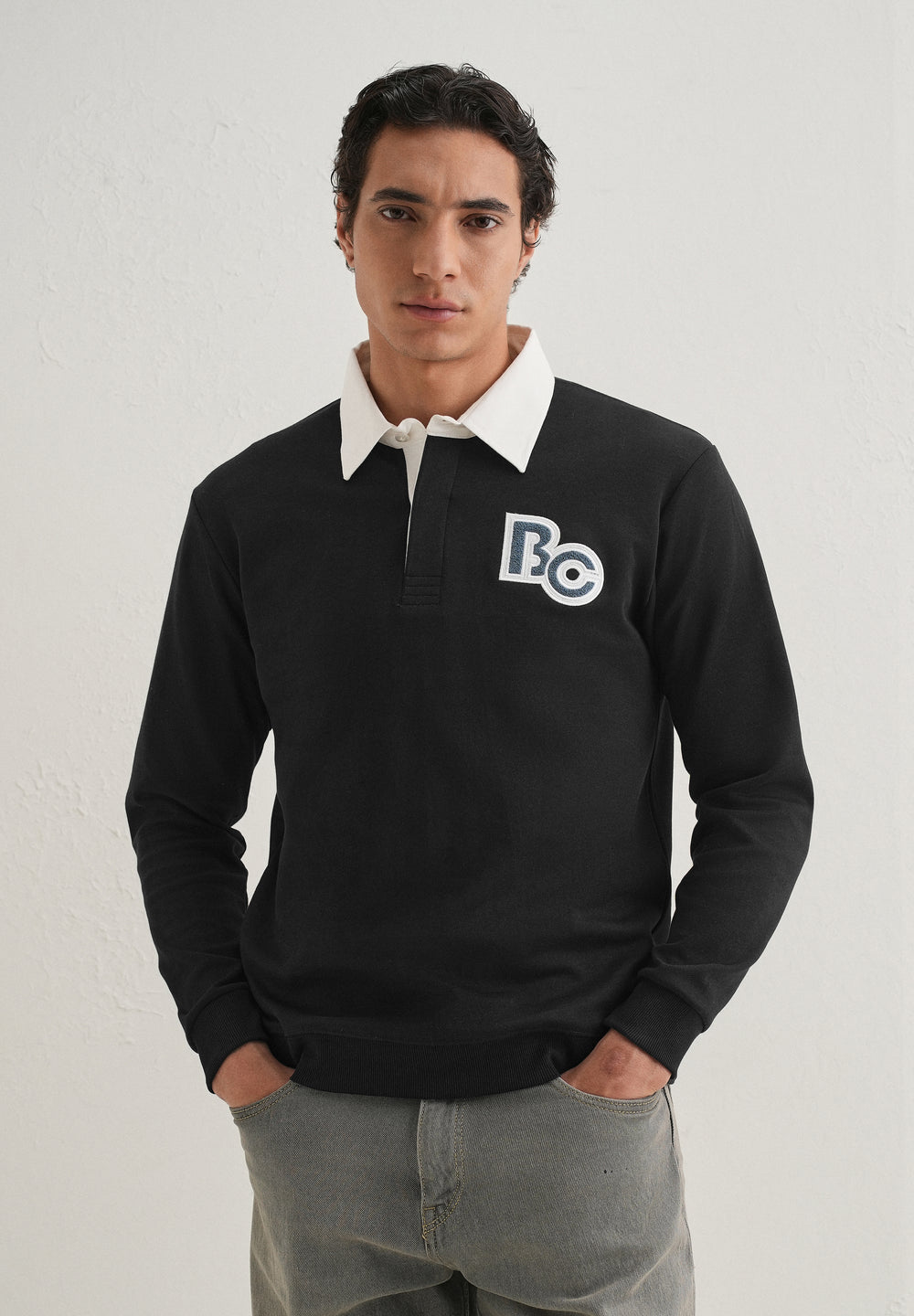 Black Back Print Polo Sweatshirt