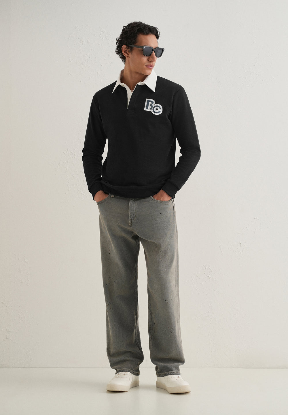 Black Back Print Polo Sweatshirt