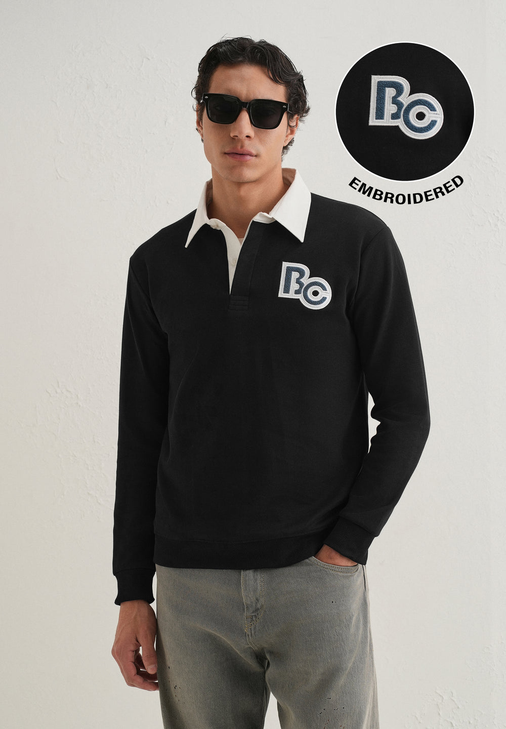 Black Back Print Polo Sweatshirt