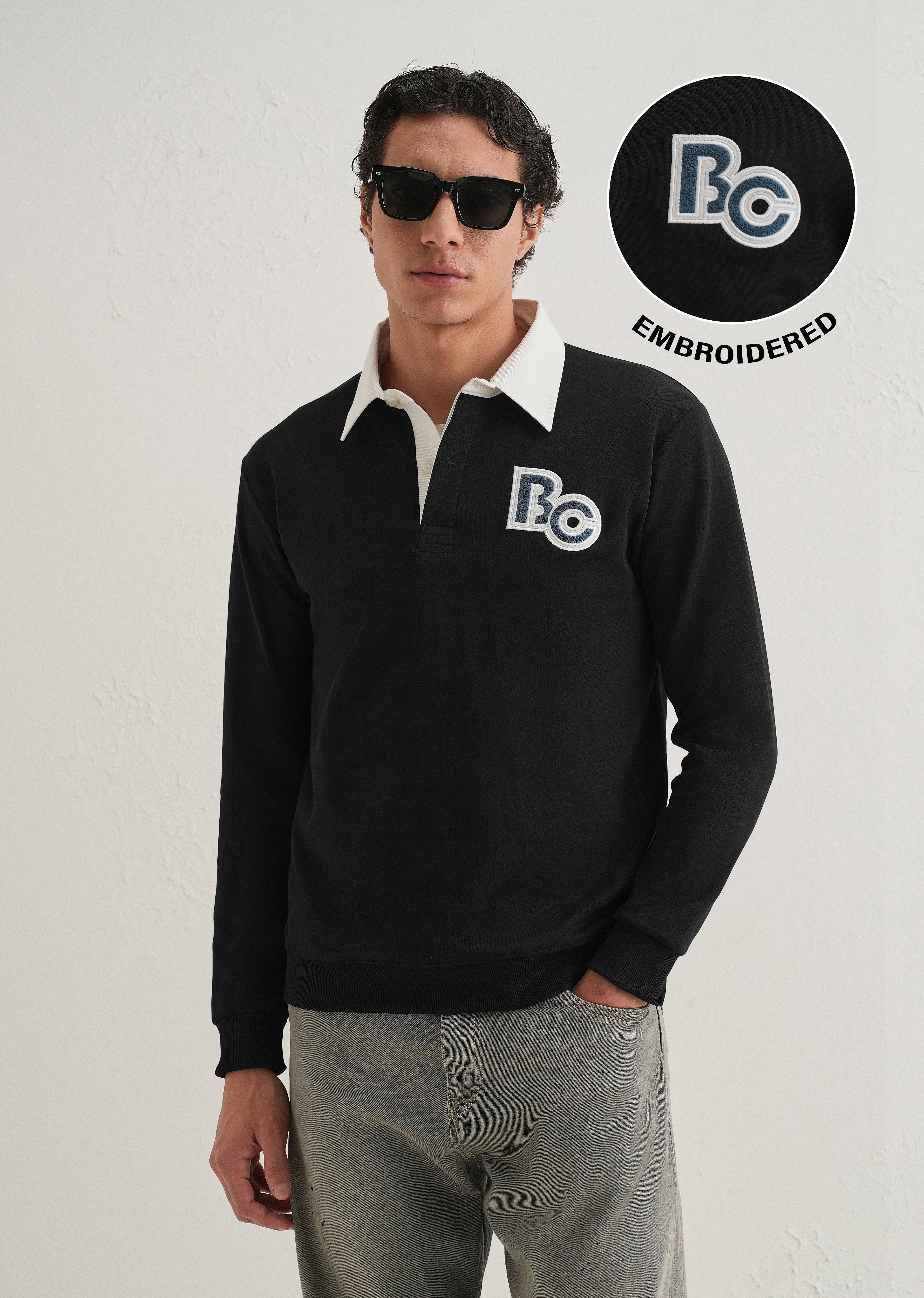 Black Back Print Polo Sweatshirt