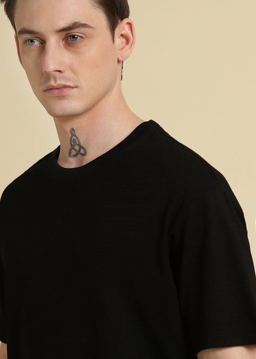 Black Basic Textured Oversized T-shirt