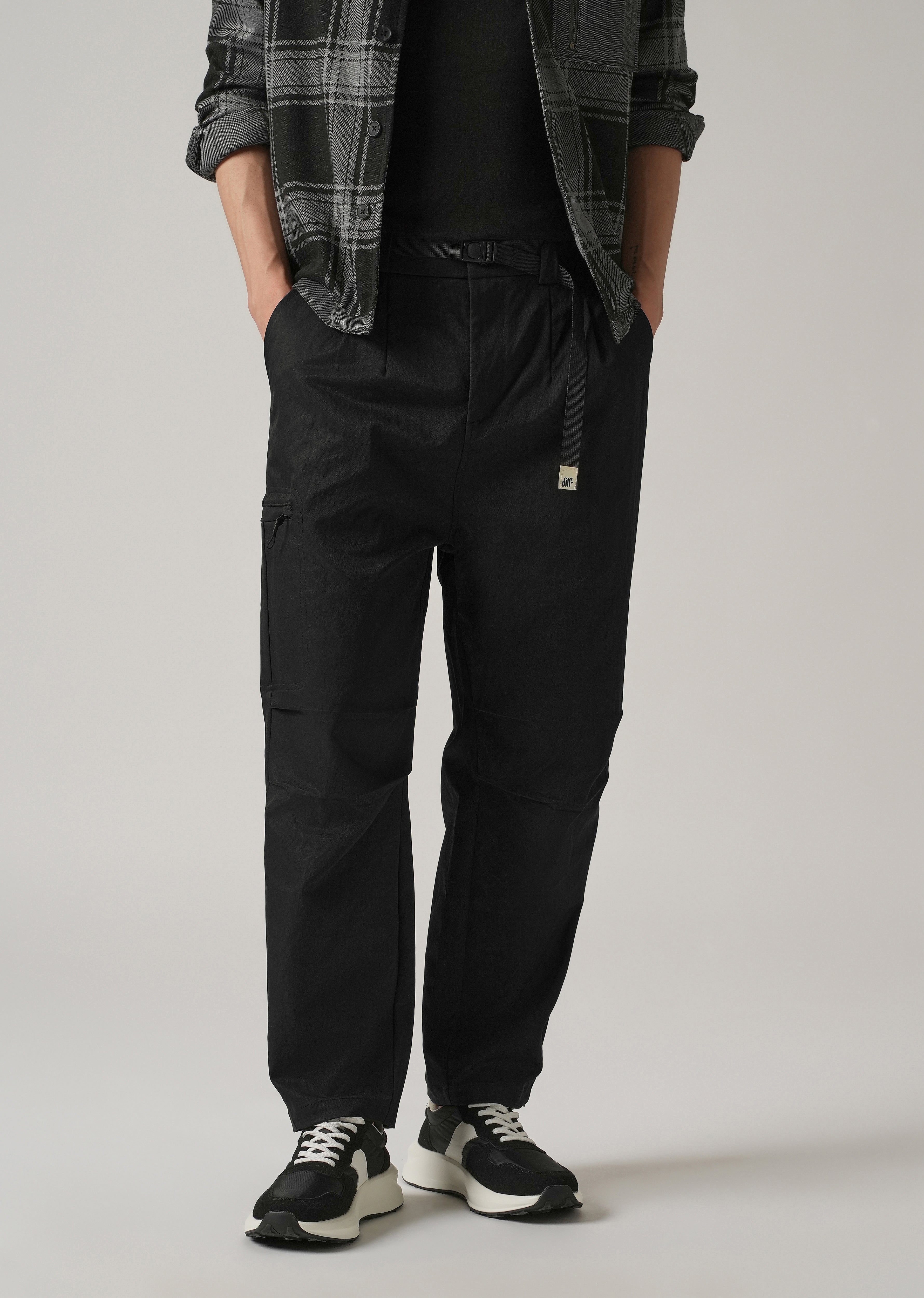 Black Twill Belt Relaxed Fit Pant