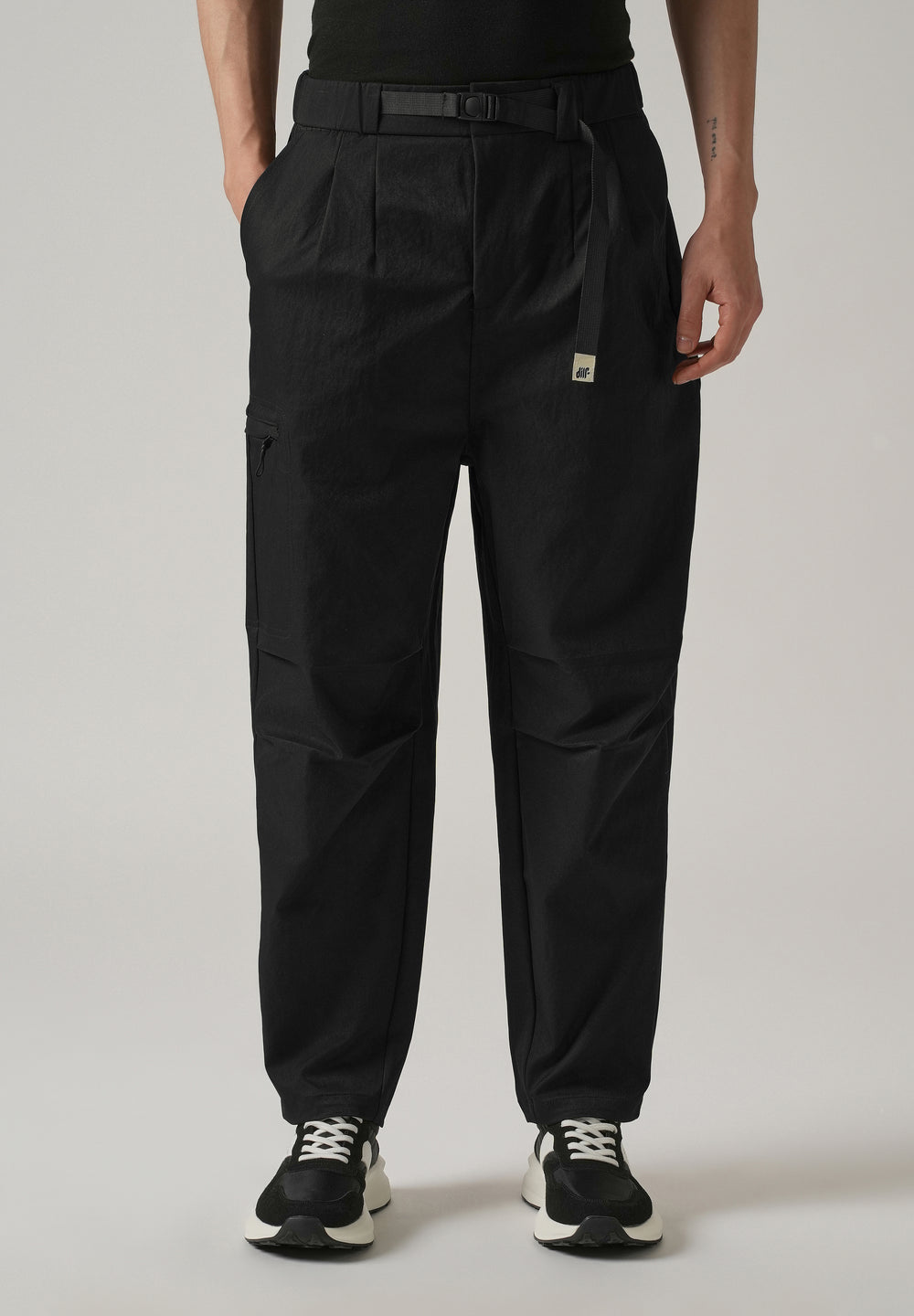 Black Twill Belt Relaxed Fit Pant