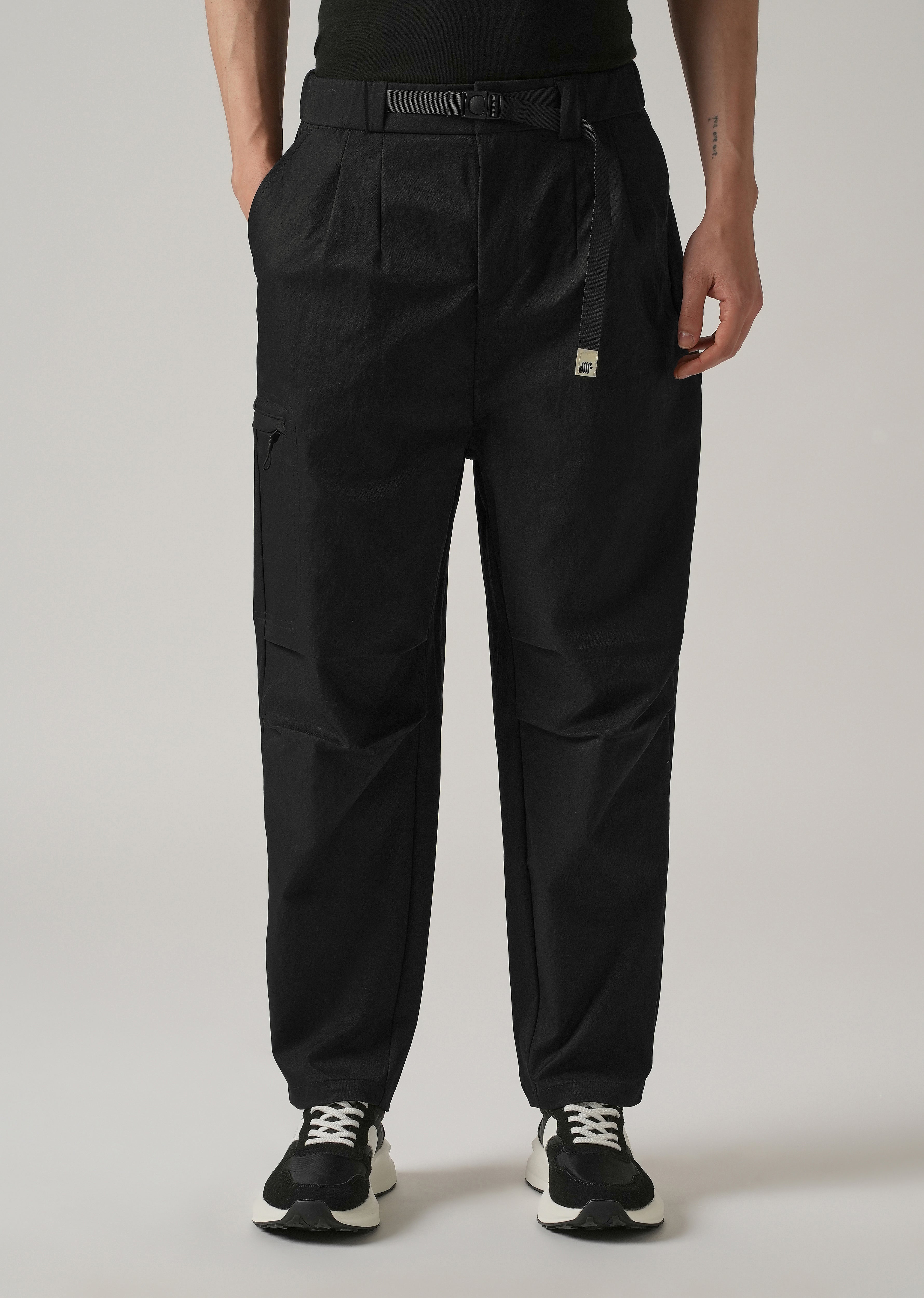 Black Twill Belt Relaxed Fit Pant