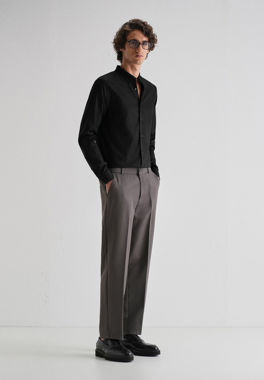 Black Plain Blended Cotton Regular Fit Shirt