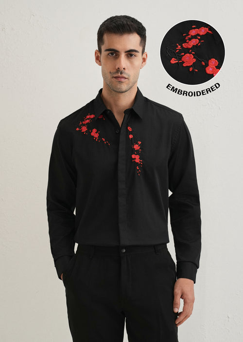 Black Blossom Embroidered Designer Shirt