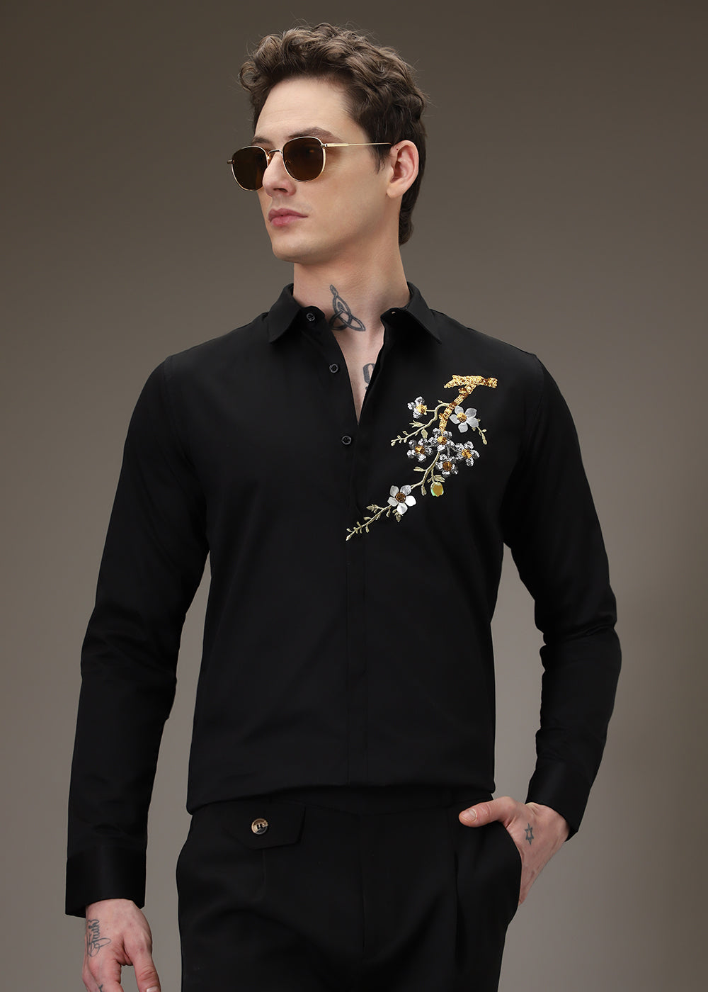 Black Blossom Sequence Designer Shirt
