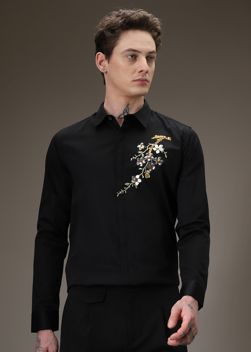 Black Blossom Sequence Designer Shirt