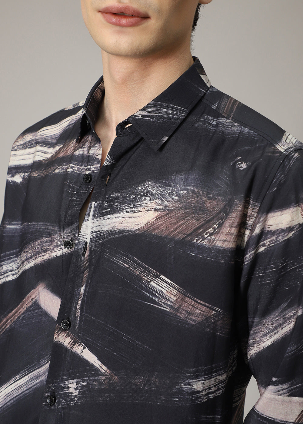 Black Brush Strokes Print Shirt