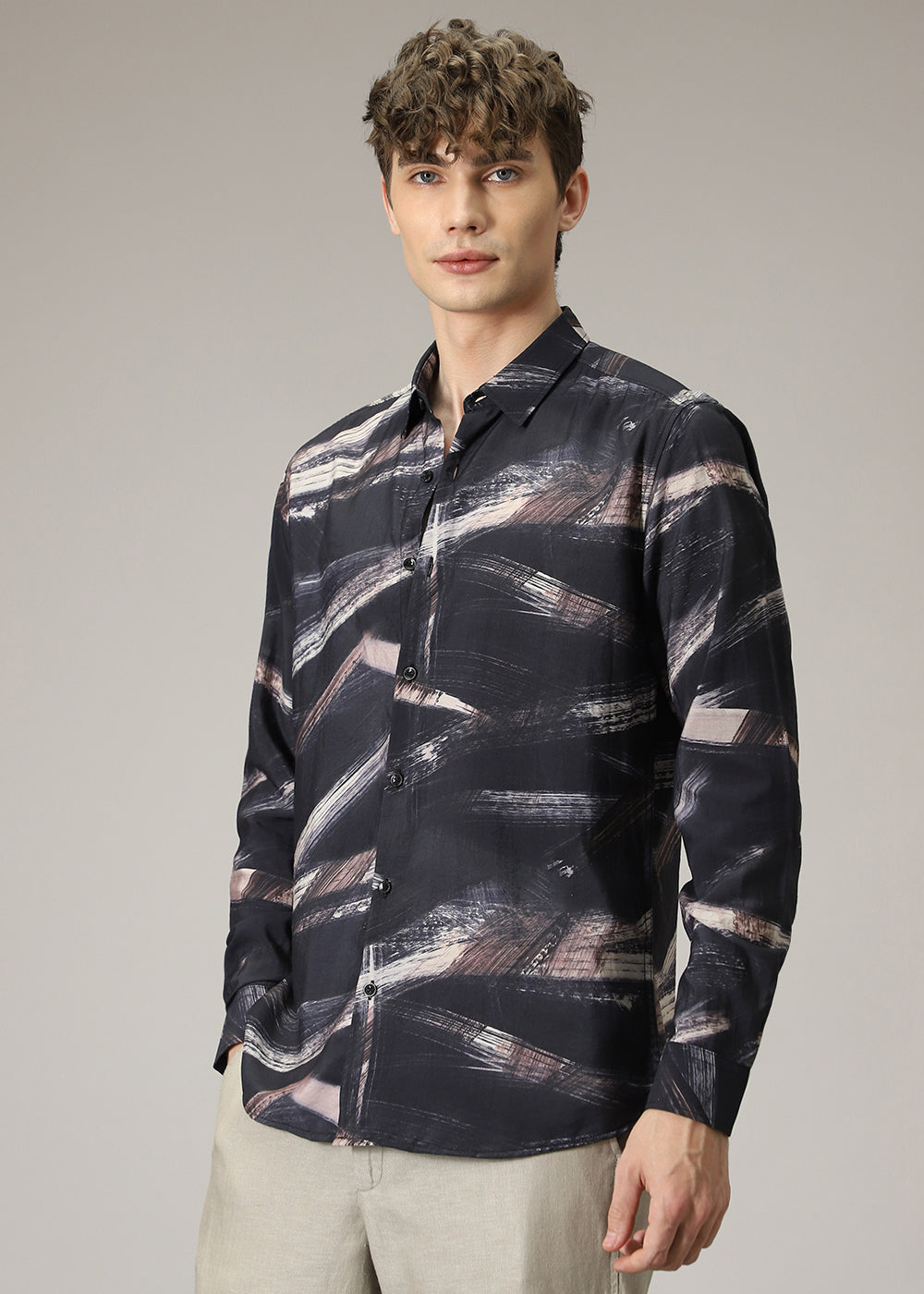 Black Brush Strokes Print Shirt