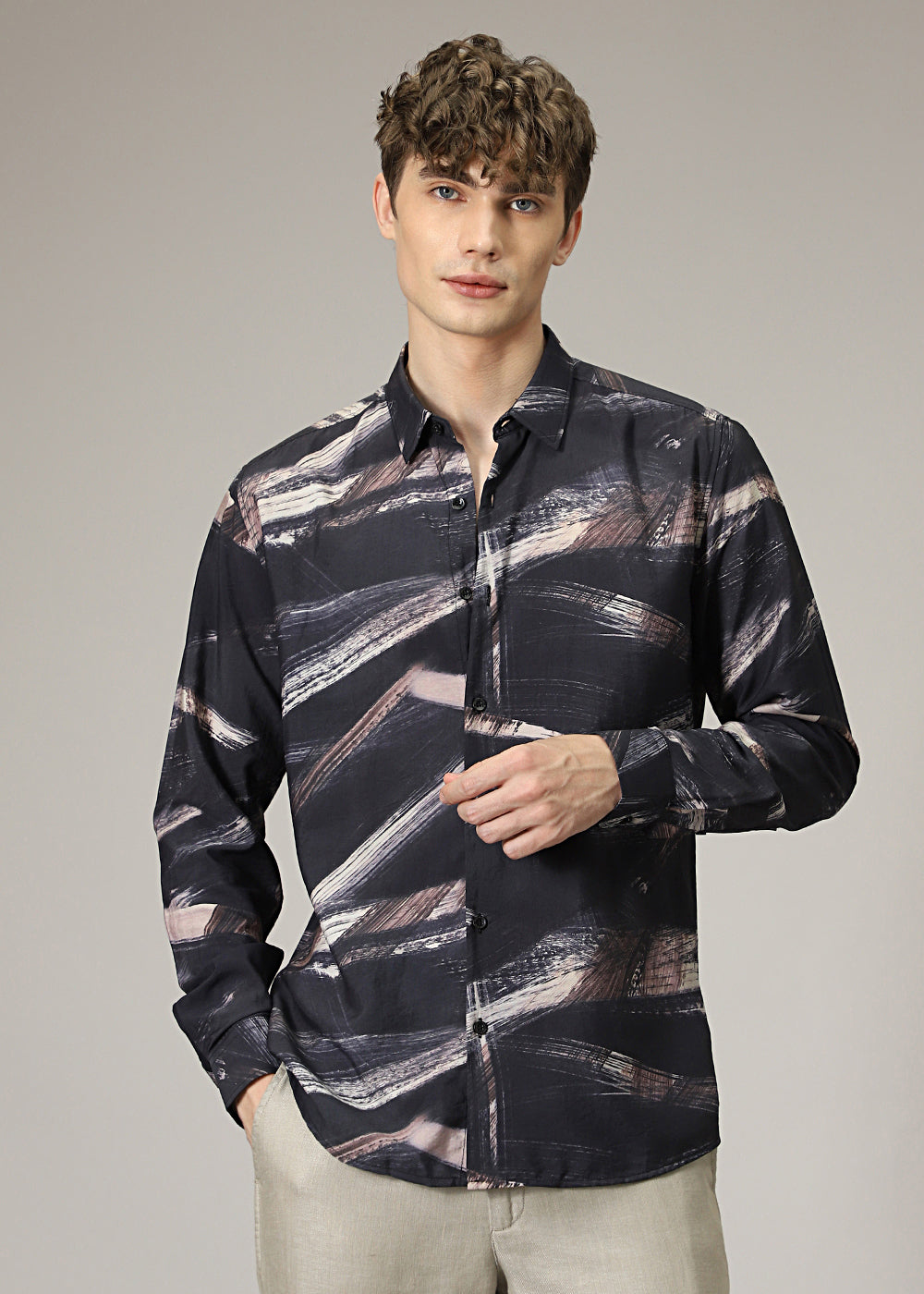 Black Brush Strokes Print Shirt