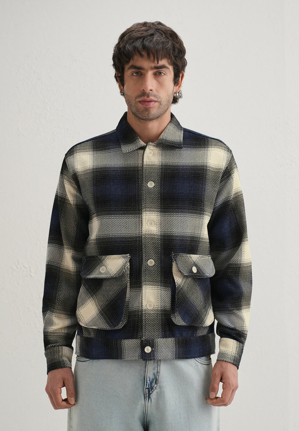 Black Brushed Check Utility Shacket