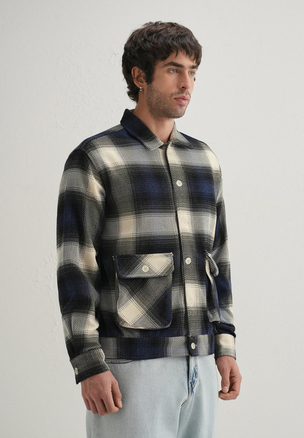 Black Brushed Check Utility Shacket